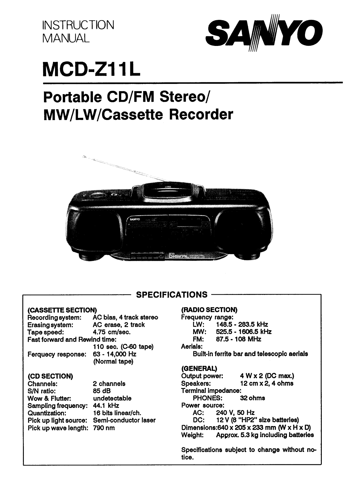 Sanyo MCD-Z11L Instruction Manual