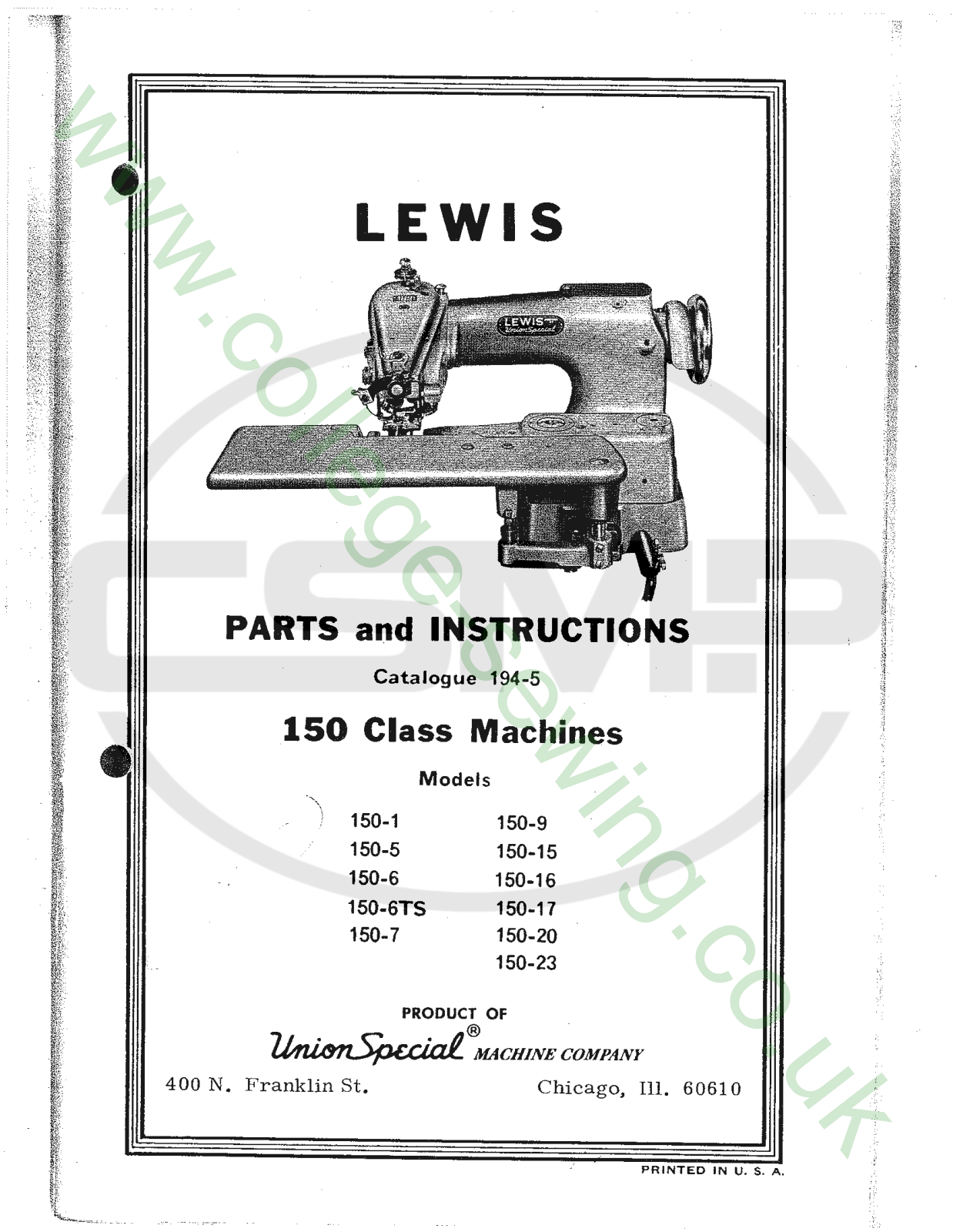 Union Special 194-5 Parts Book