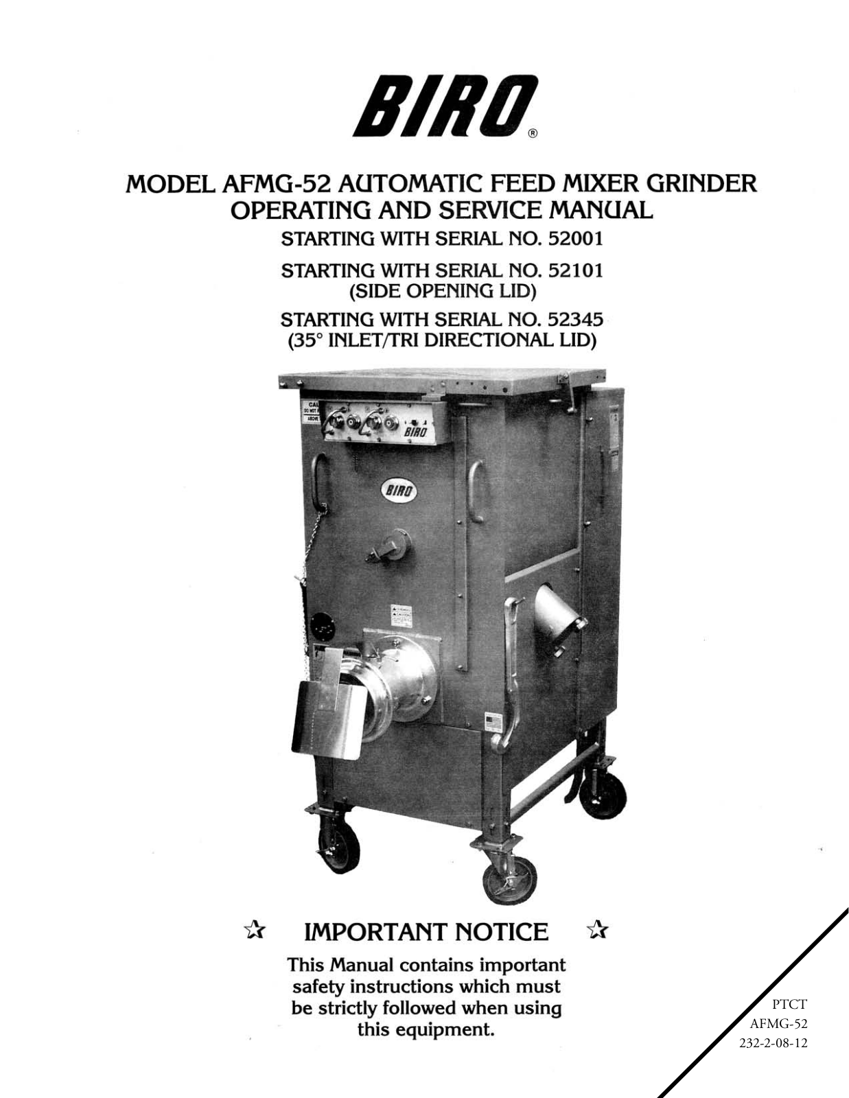 Omcan AFMG-52 Operators Manual