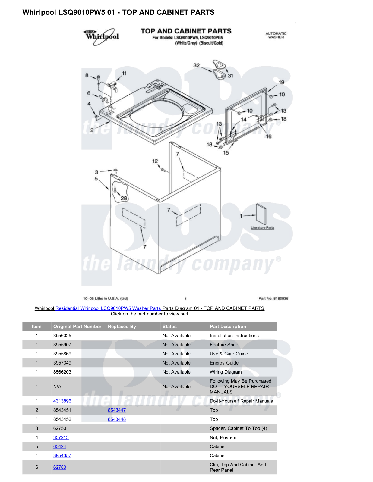 Whirlpool LSQ9010PW5 Parts Diagram