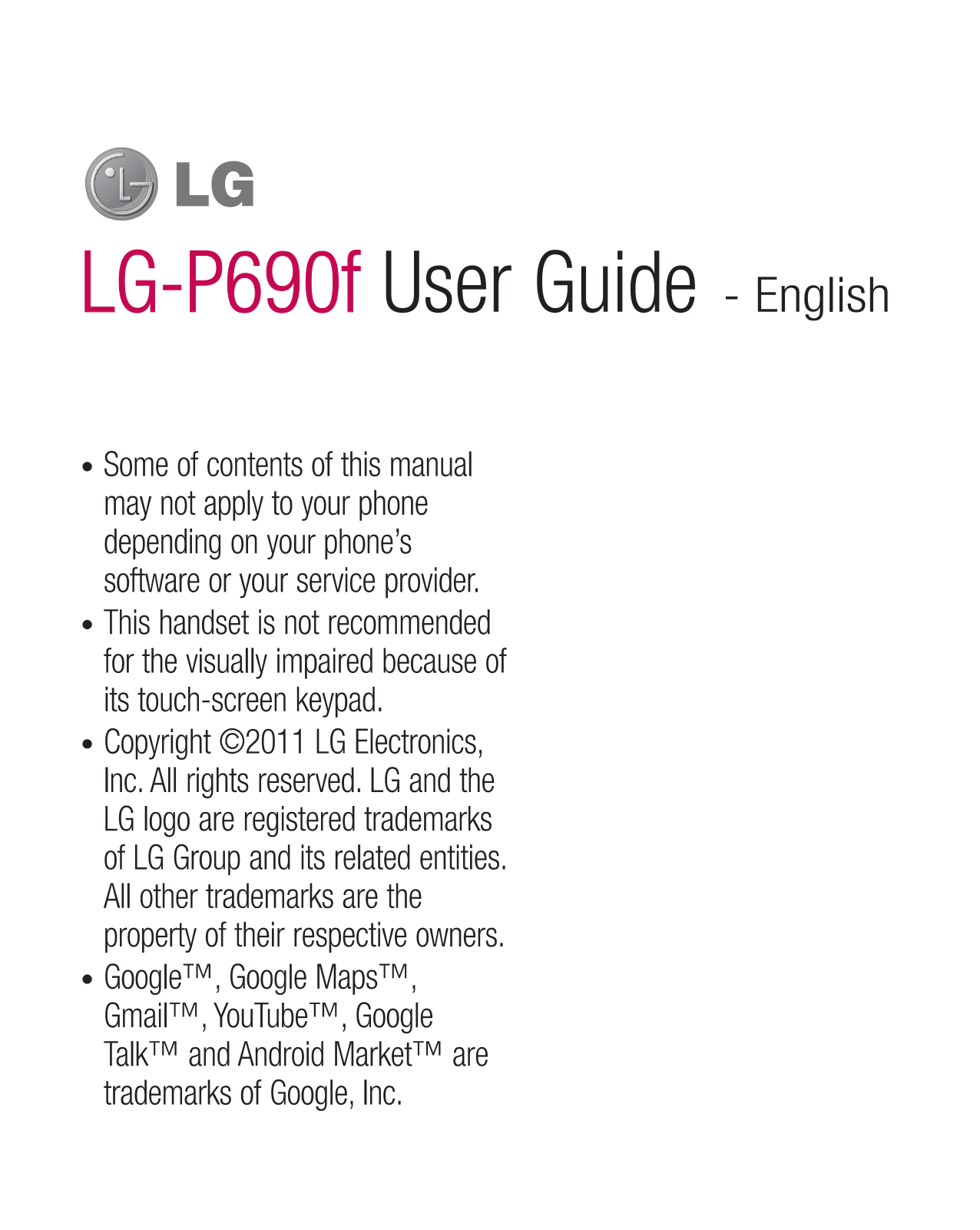 LG P690F Users manual