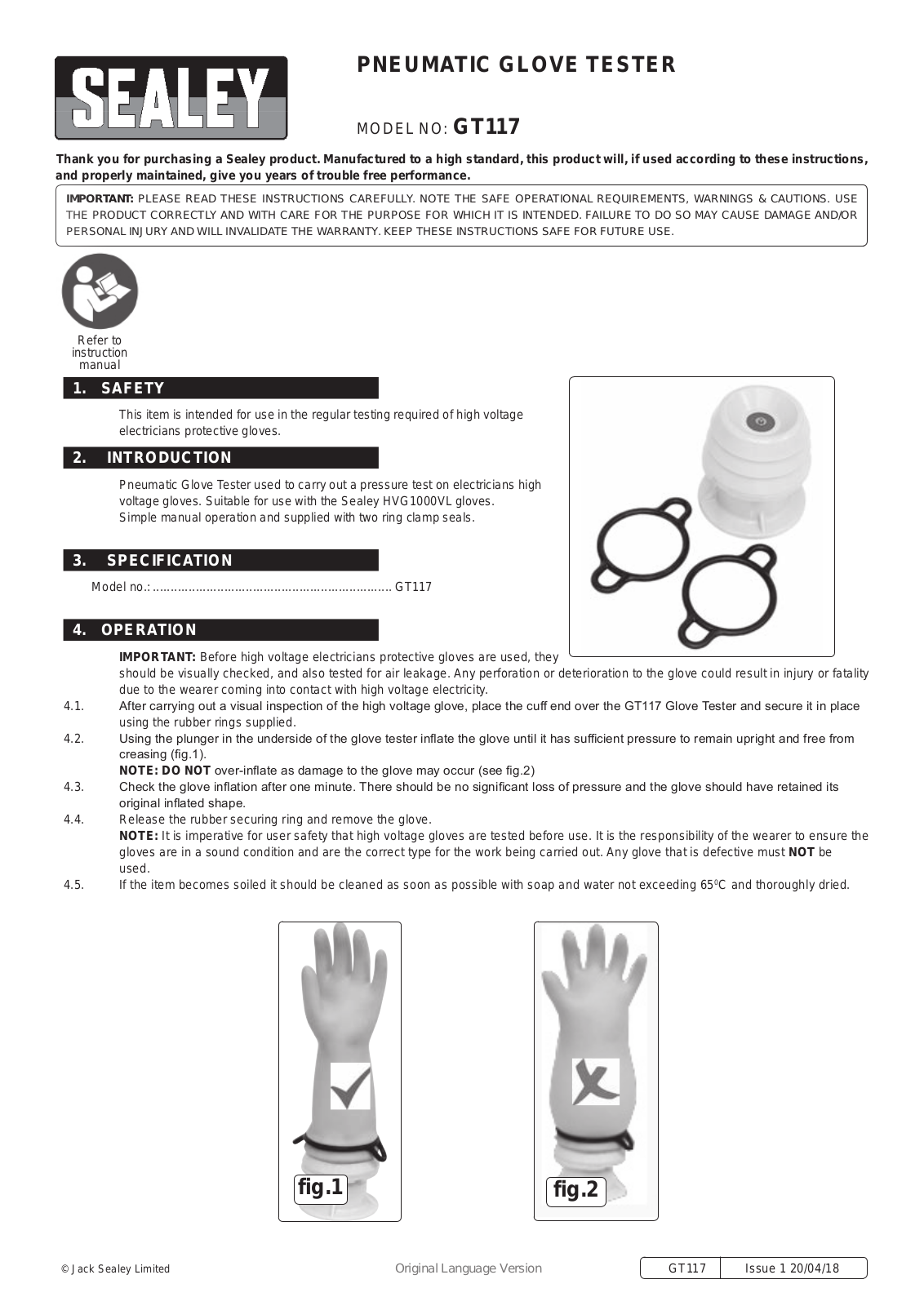 Sealey GT117 Instruction Booklet