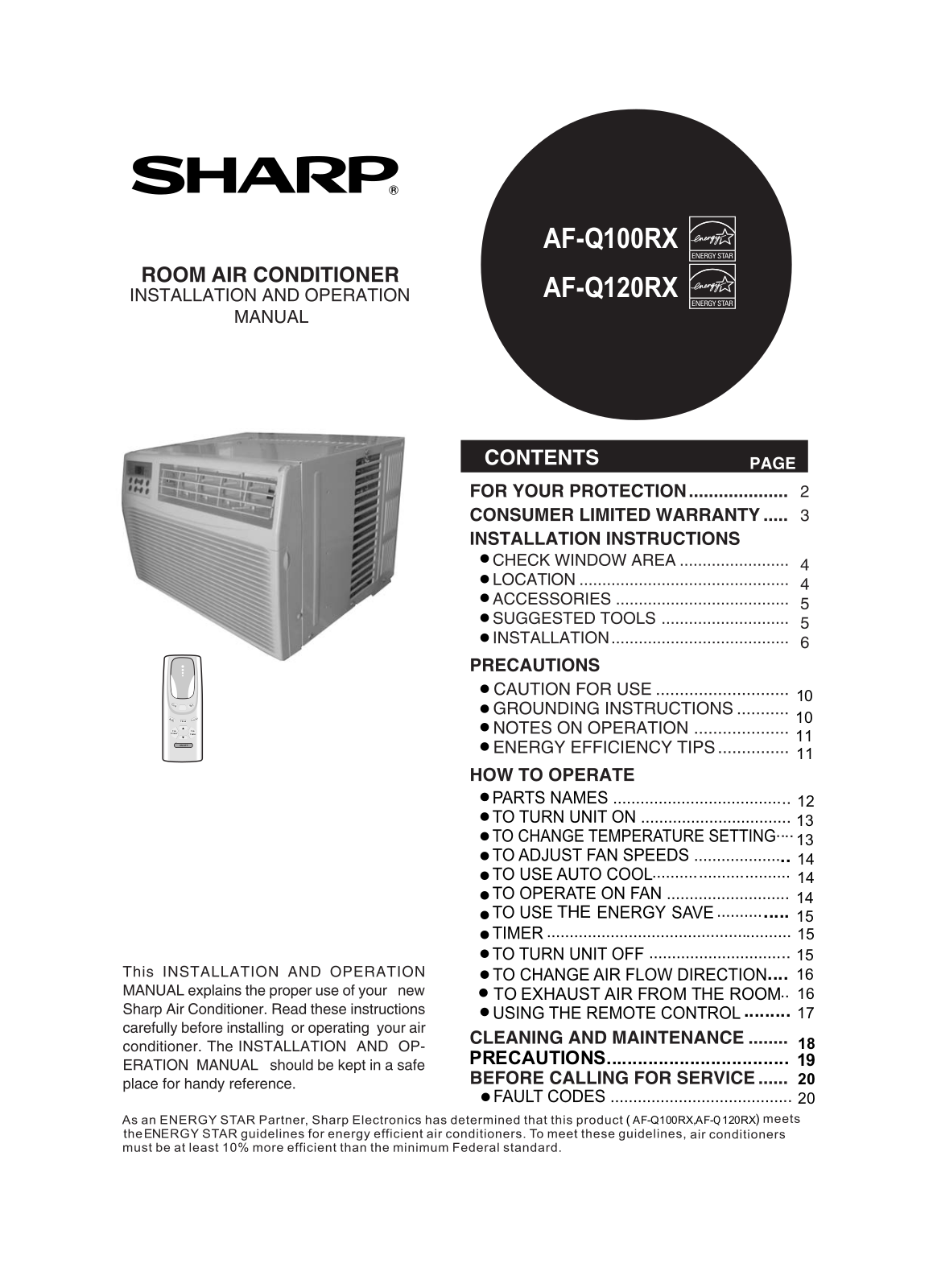 Sharp AF-Q100RX, AF-Q120RX User Manual