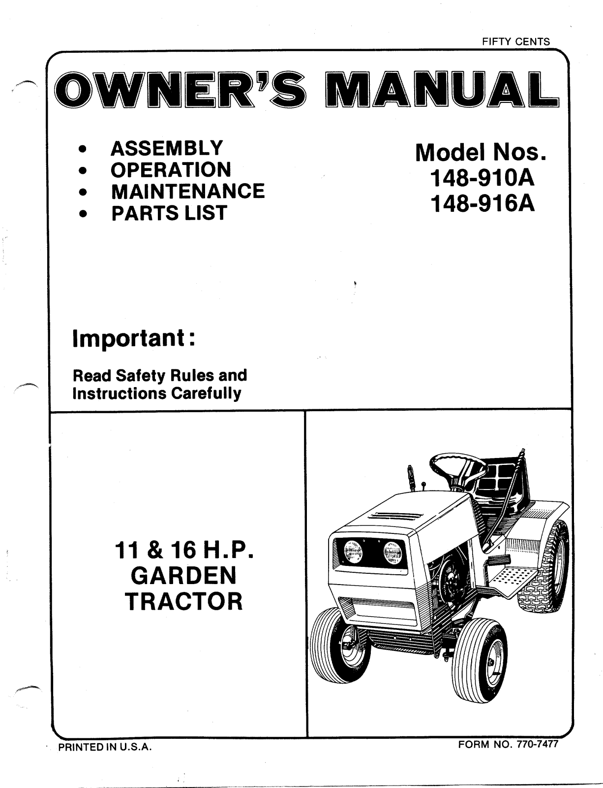 MTD 148-910A, 148-916A User Manual