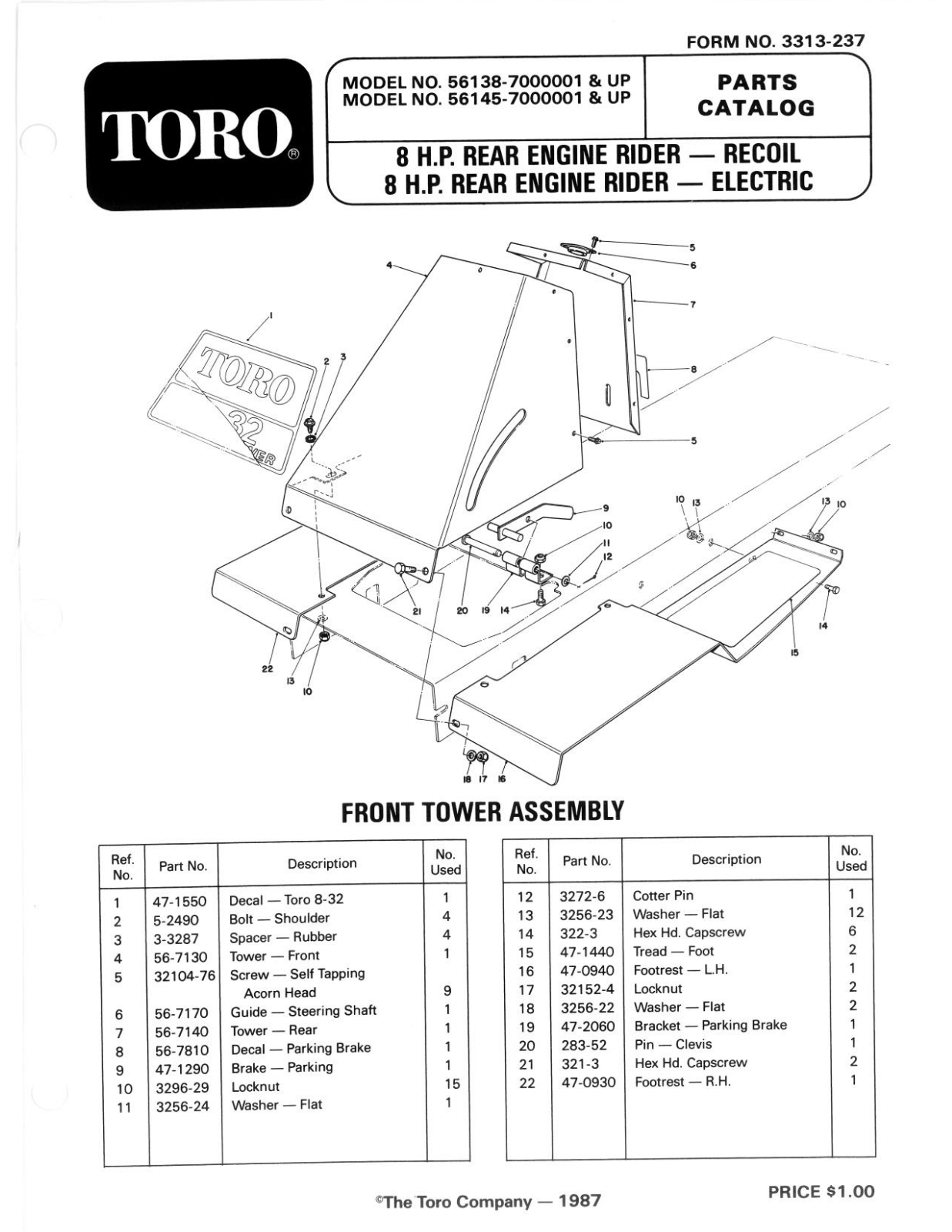 Toro 59122, 56145 Parts Catalogue