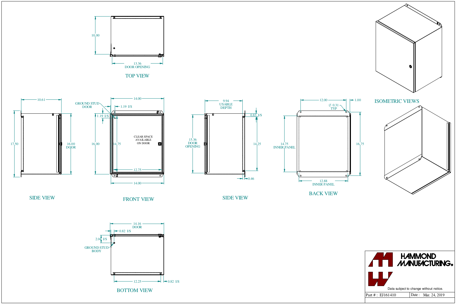 Hammond Manufacturing EJ161410 technical drawings