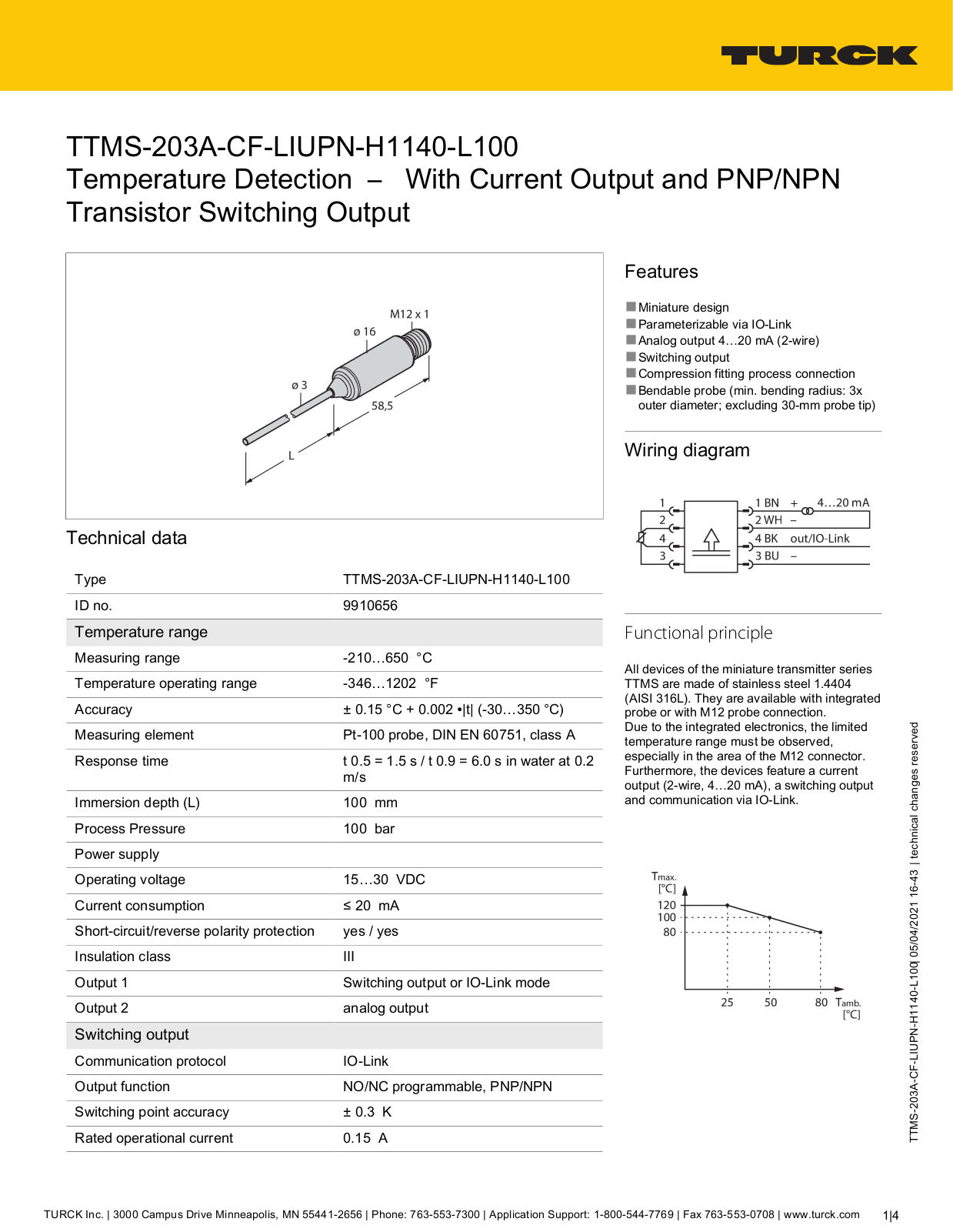 TURCK TTMS-203A-CF-LIUPN-H1140-L100 Technical data