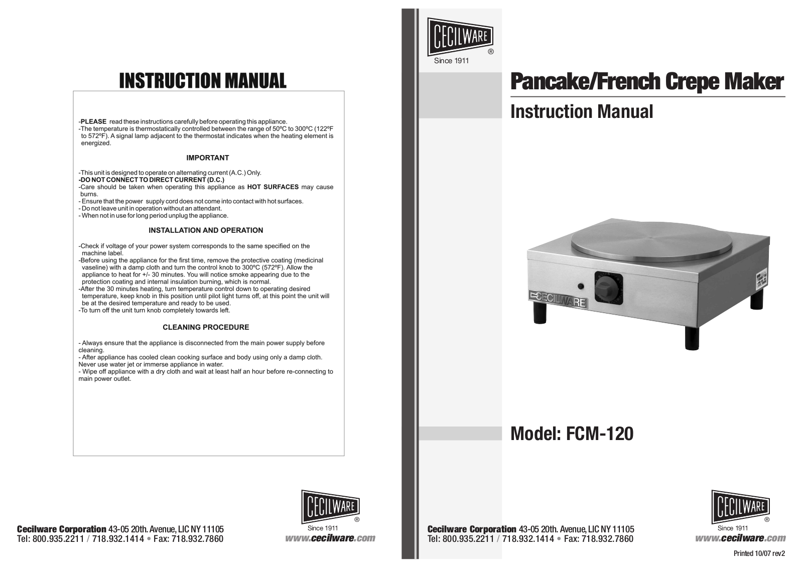 Cecilware FCM-120 Installation  Manual - ManualMachine.com