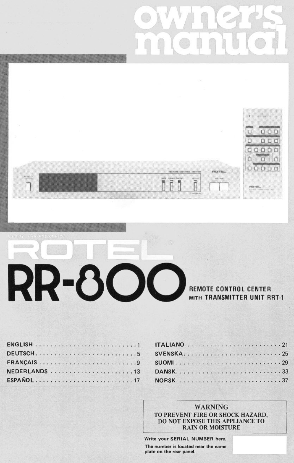 Rotel RR-800 Owners manual