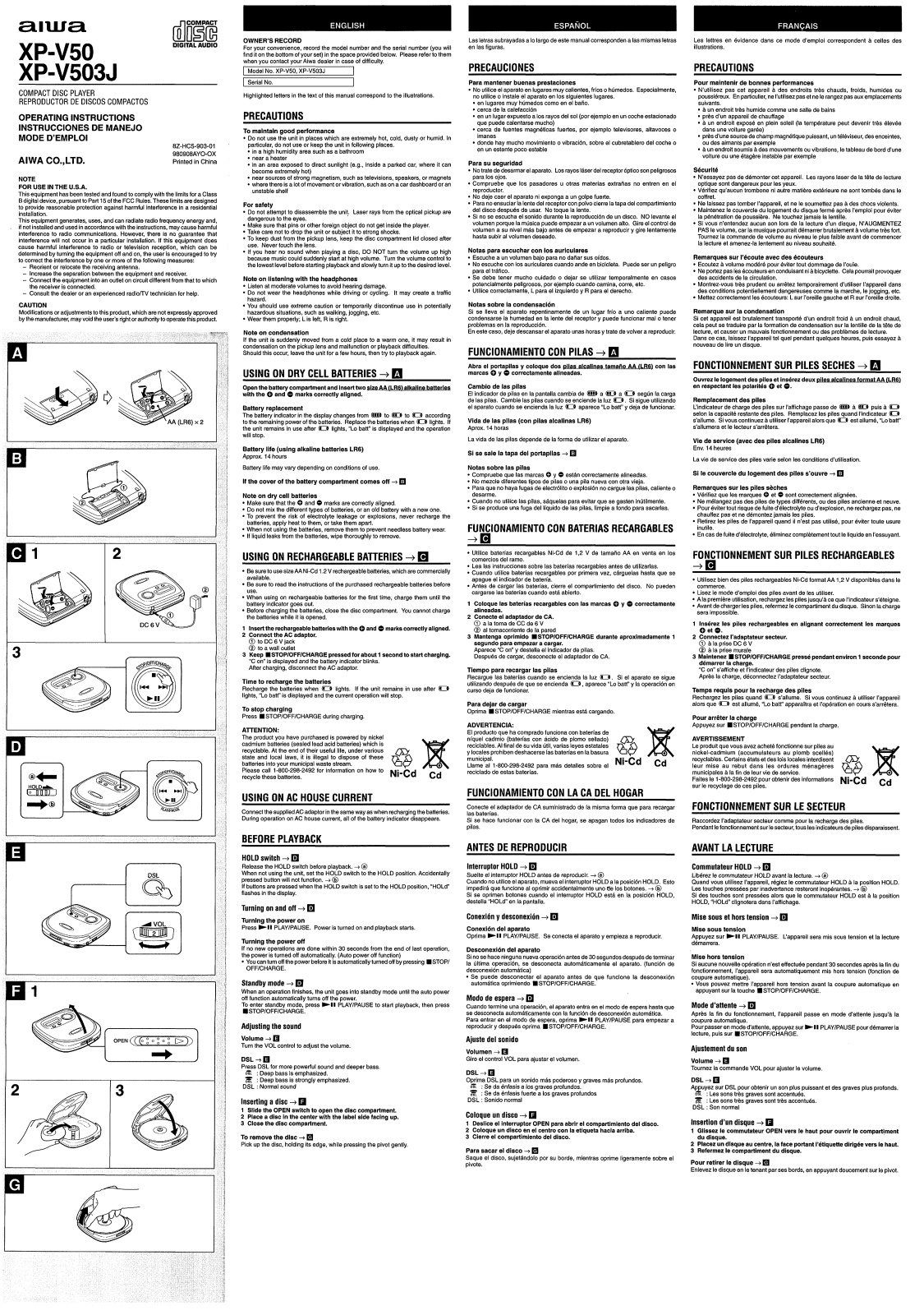 AIWA XP-V503J, XP-V50 Operating Instructions