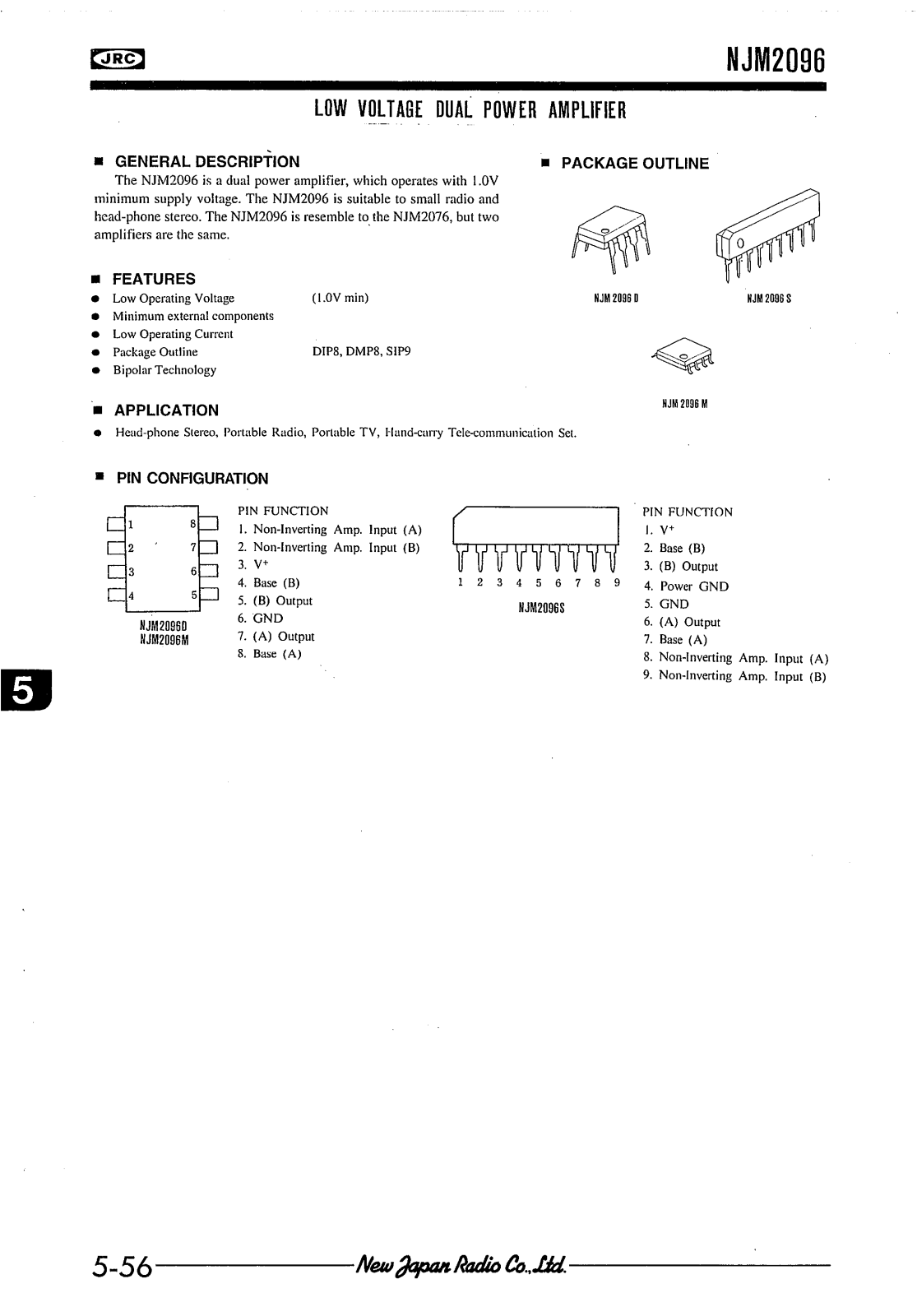 JRC NJM2096M, NJM2096D, NJM2096S Datasheet