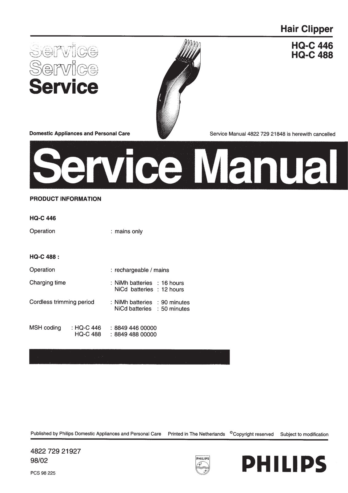Philips HQ-C446 Service Manual