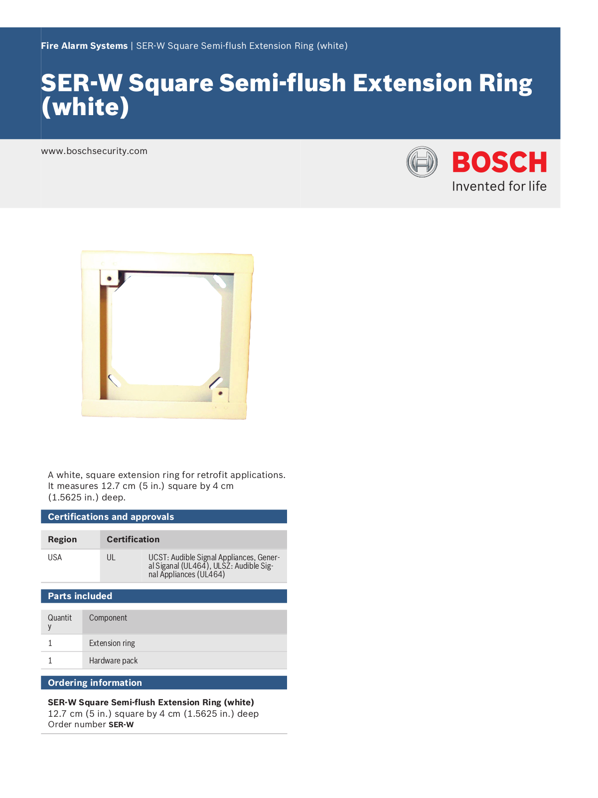 Bosch SER-W Specsheet