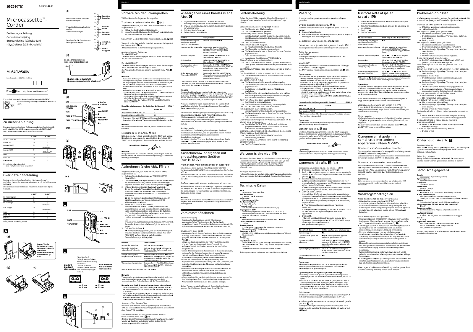 Sony M-640V, M-540V User Manual