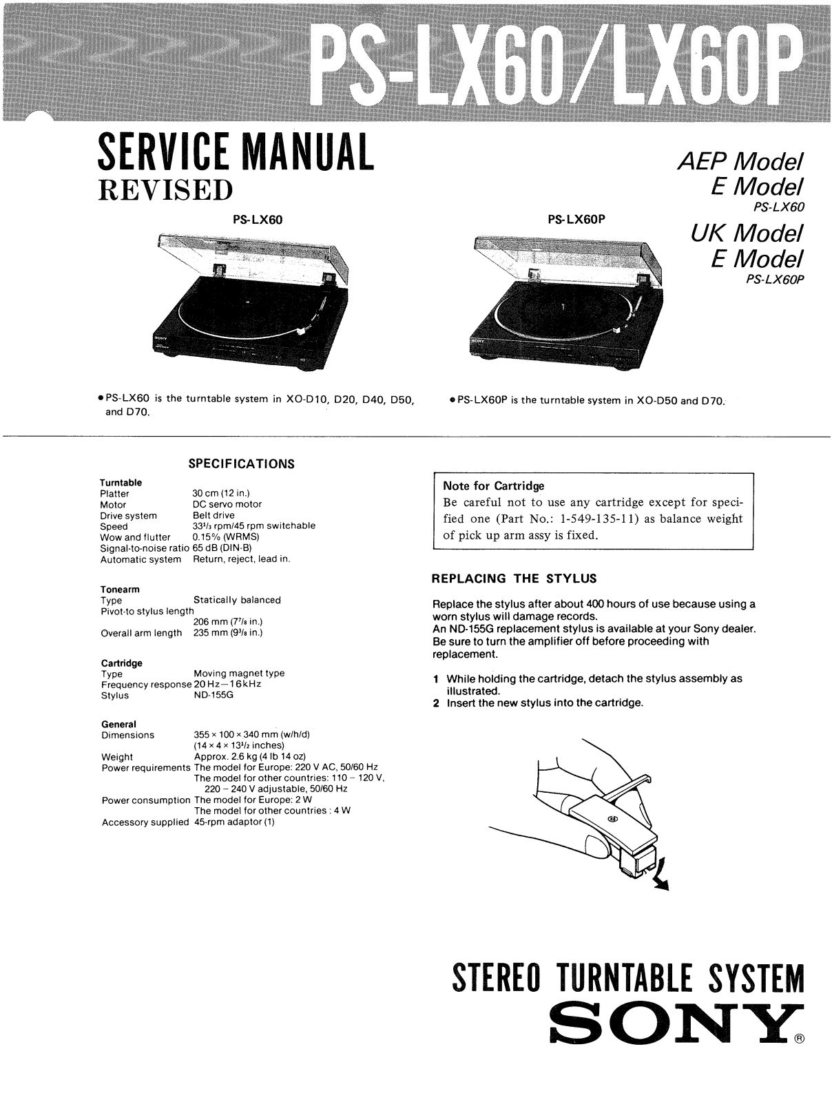 Sony PS-LX-60 Service manual