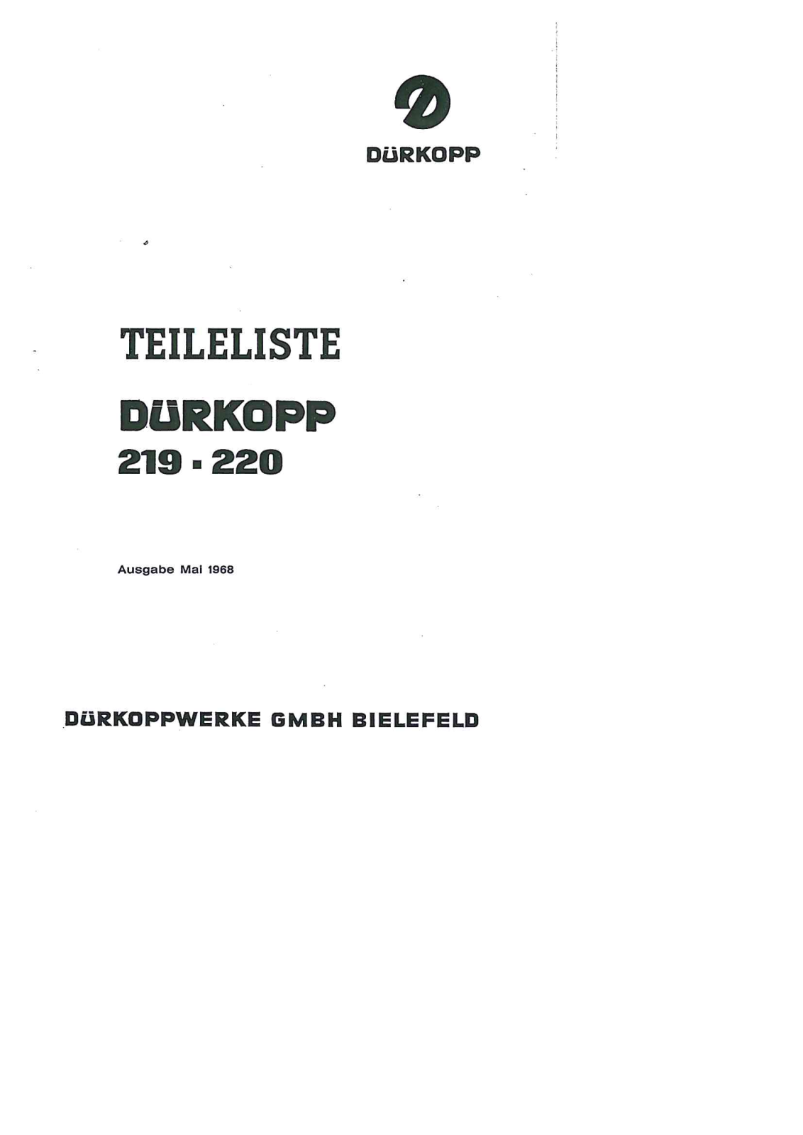 Durkopp Adler 219, 220 Parts Book