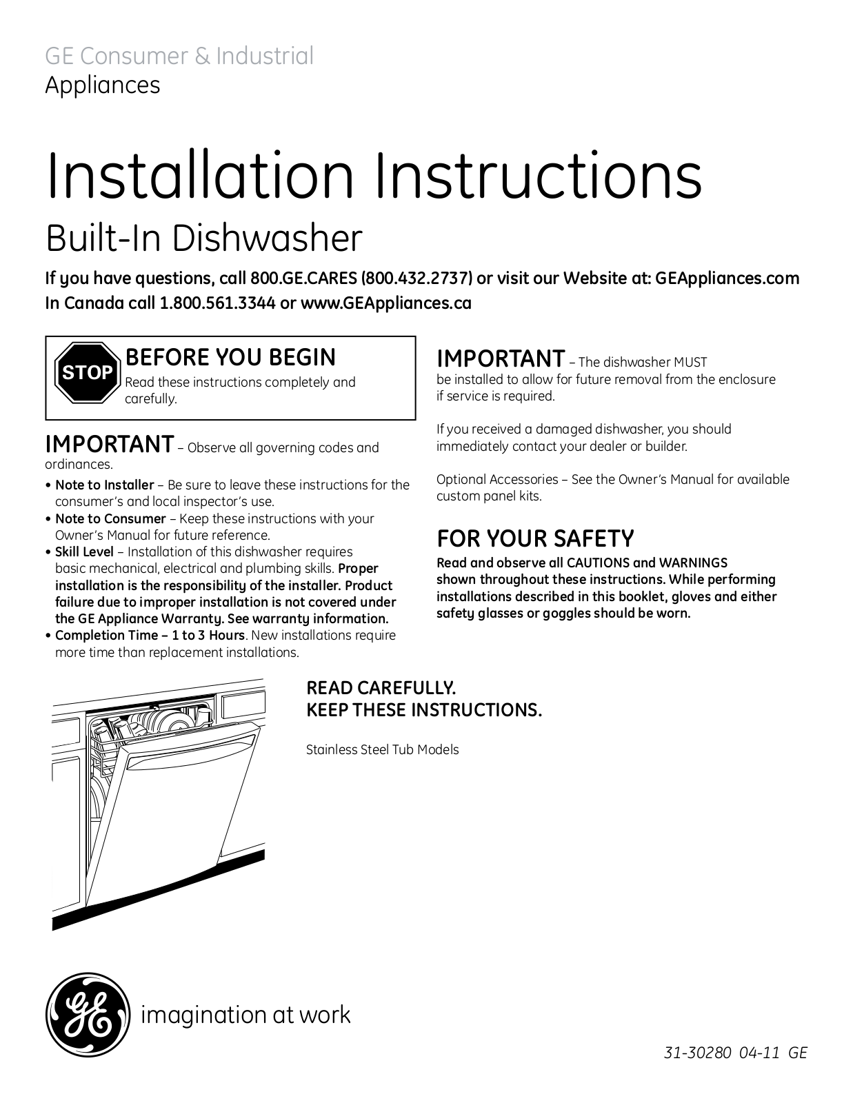 GE GDWT608VWW Installation Guide