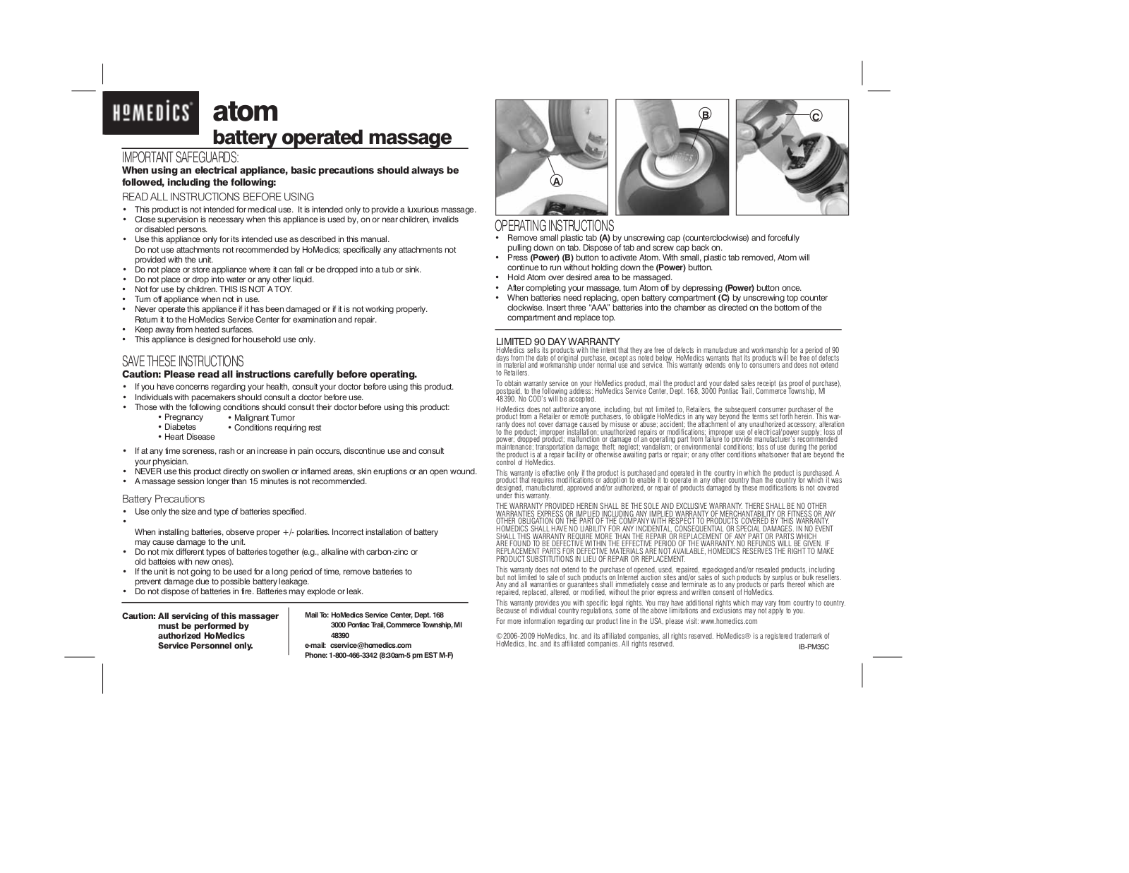 Homedics PM-35 Instruction Manual