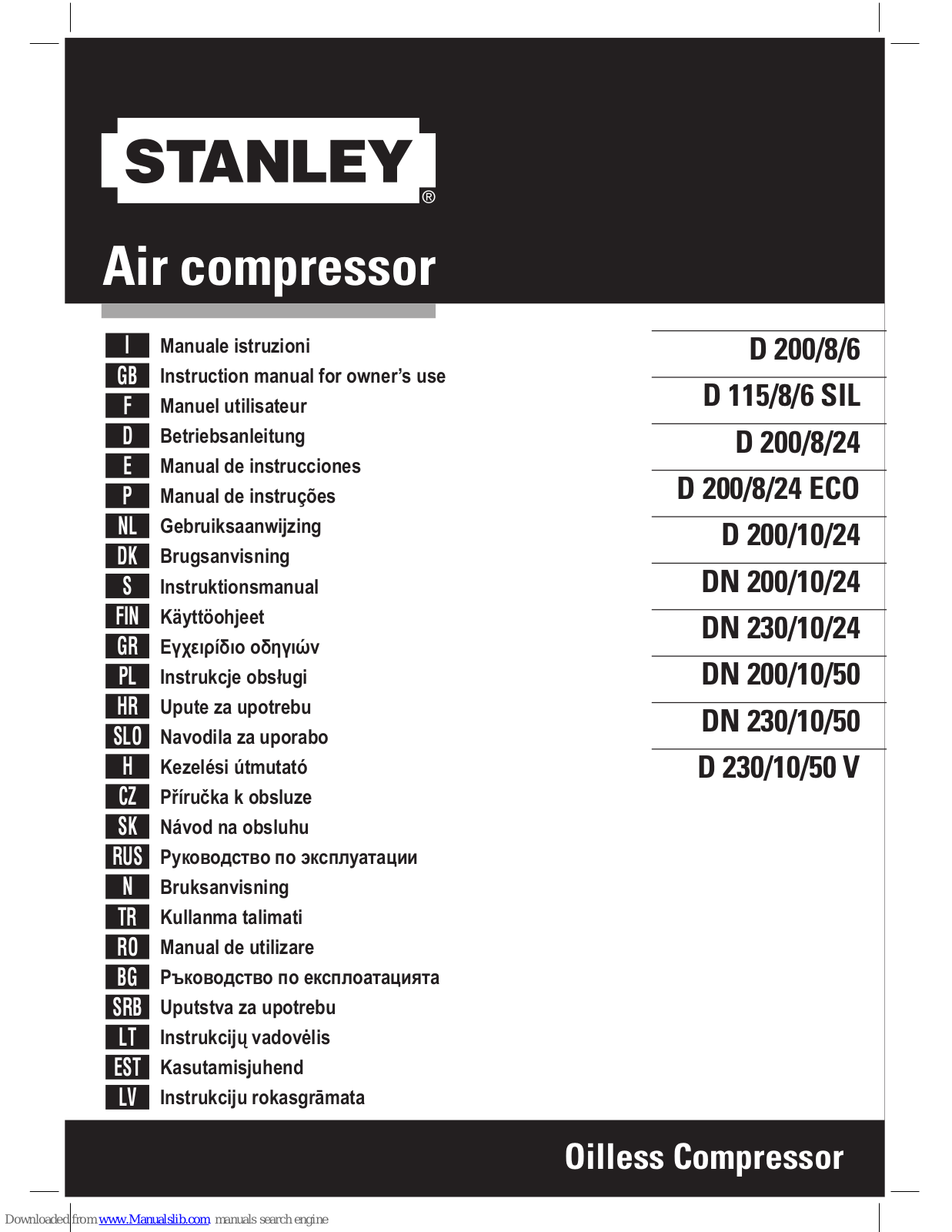 Stanley D 200/8/6, D 200/8/24, D 200/8/24 ECO, D 200/10/24, DN 200/10/24 Instruction Manual