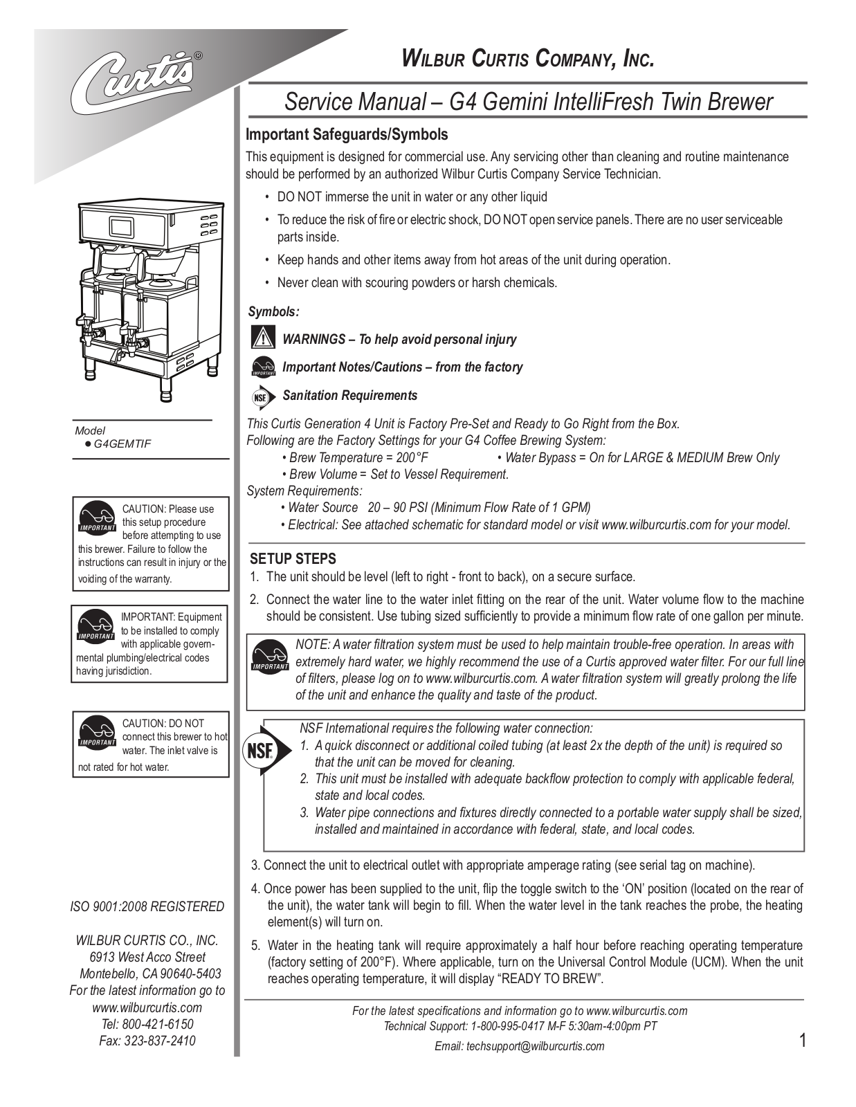 Wilbur Curtis G4GEMTIF-10 Service Manual