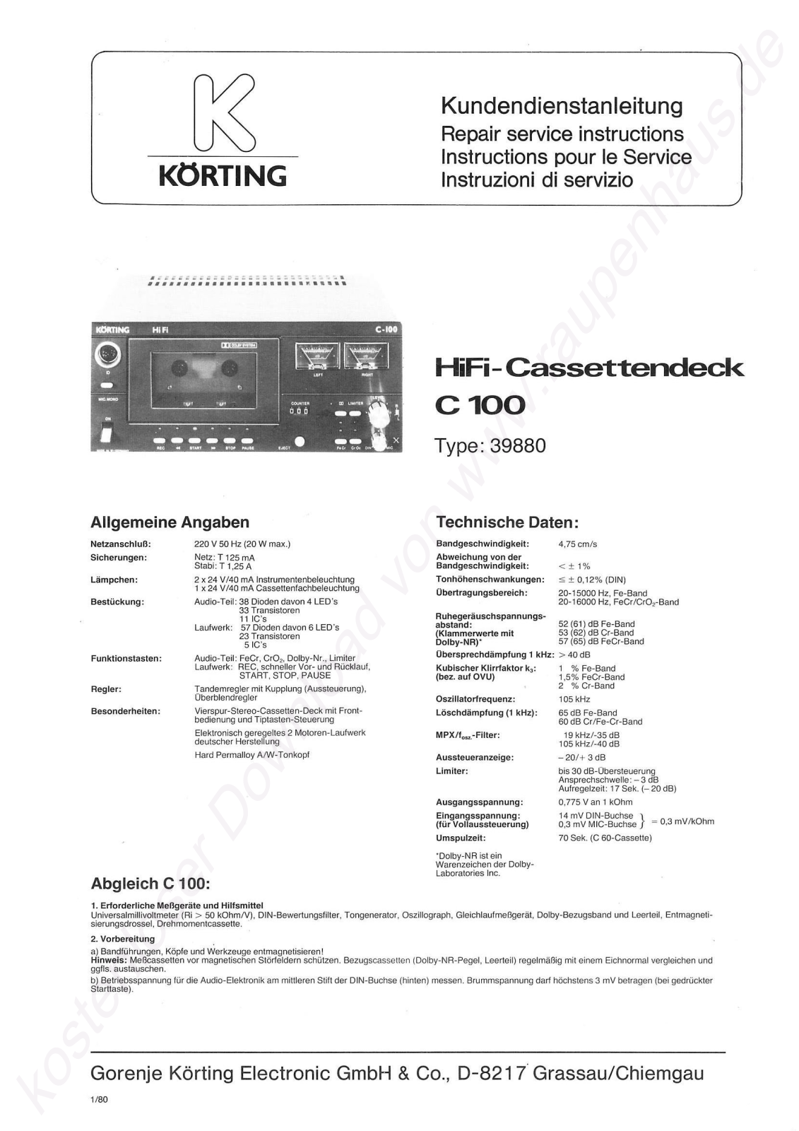 Körting C100 Service Manual