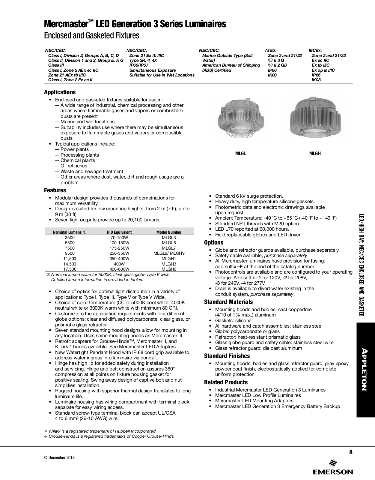 Appleton Mercmaster™ LED Generation 3 Series Luminaires Catalog Page