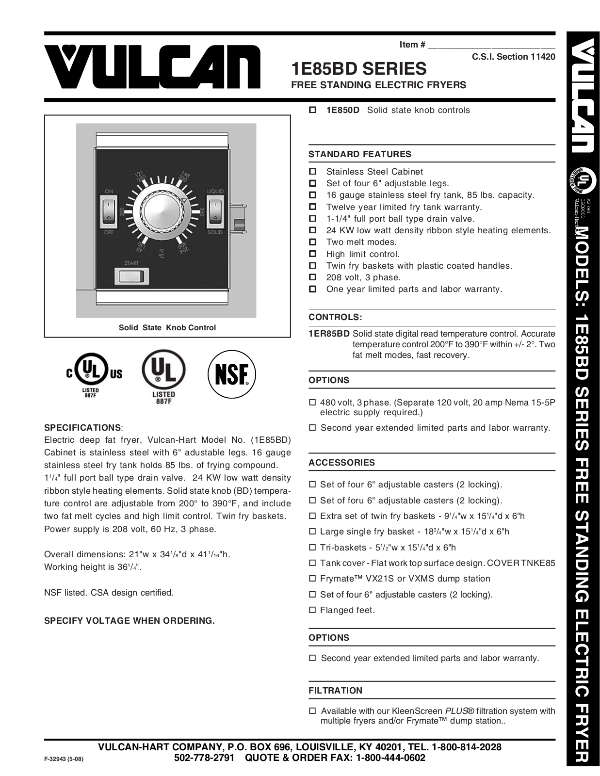 Vulcan 1E85BD User Manual