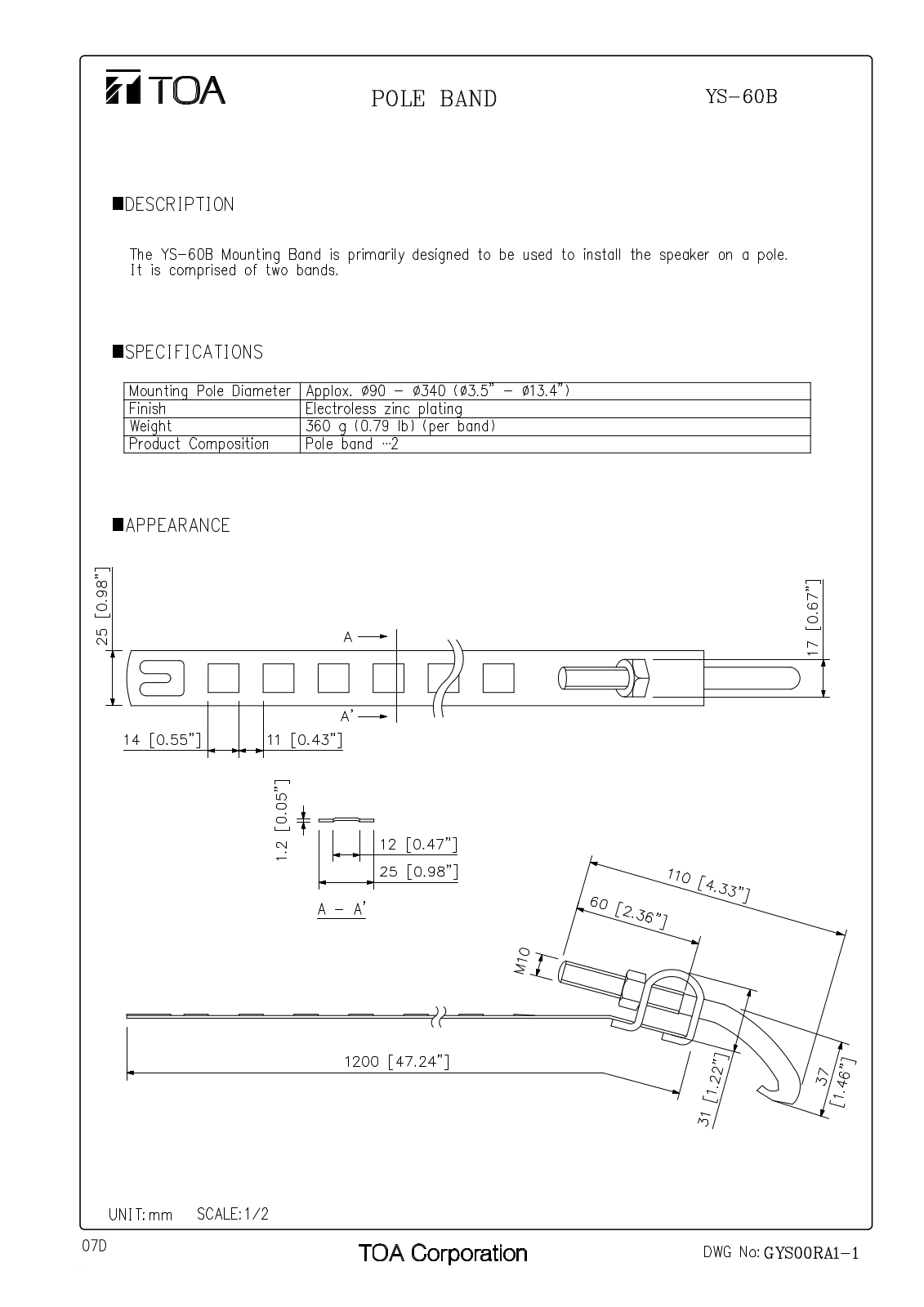 TOA YS-60B User Manual