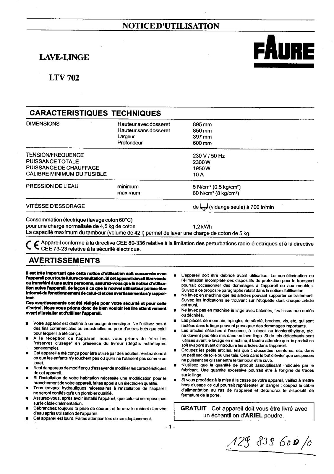 Faure LTV702 User Manual