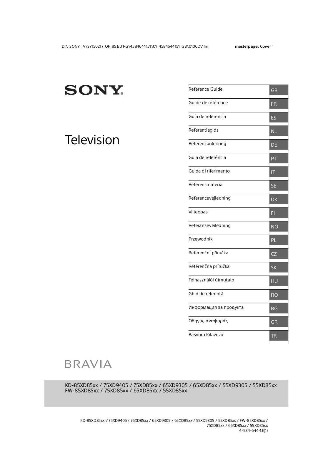 Sony KD-55XD8577 Operating Instructions