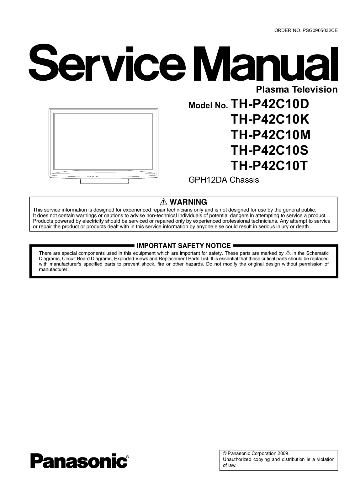 Panasonic TH-P42C10M, TH-P42C10S, TH-P42C10T, TH-P42C10K, TH-P42C10D Schematic