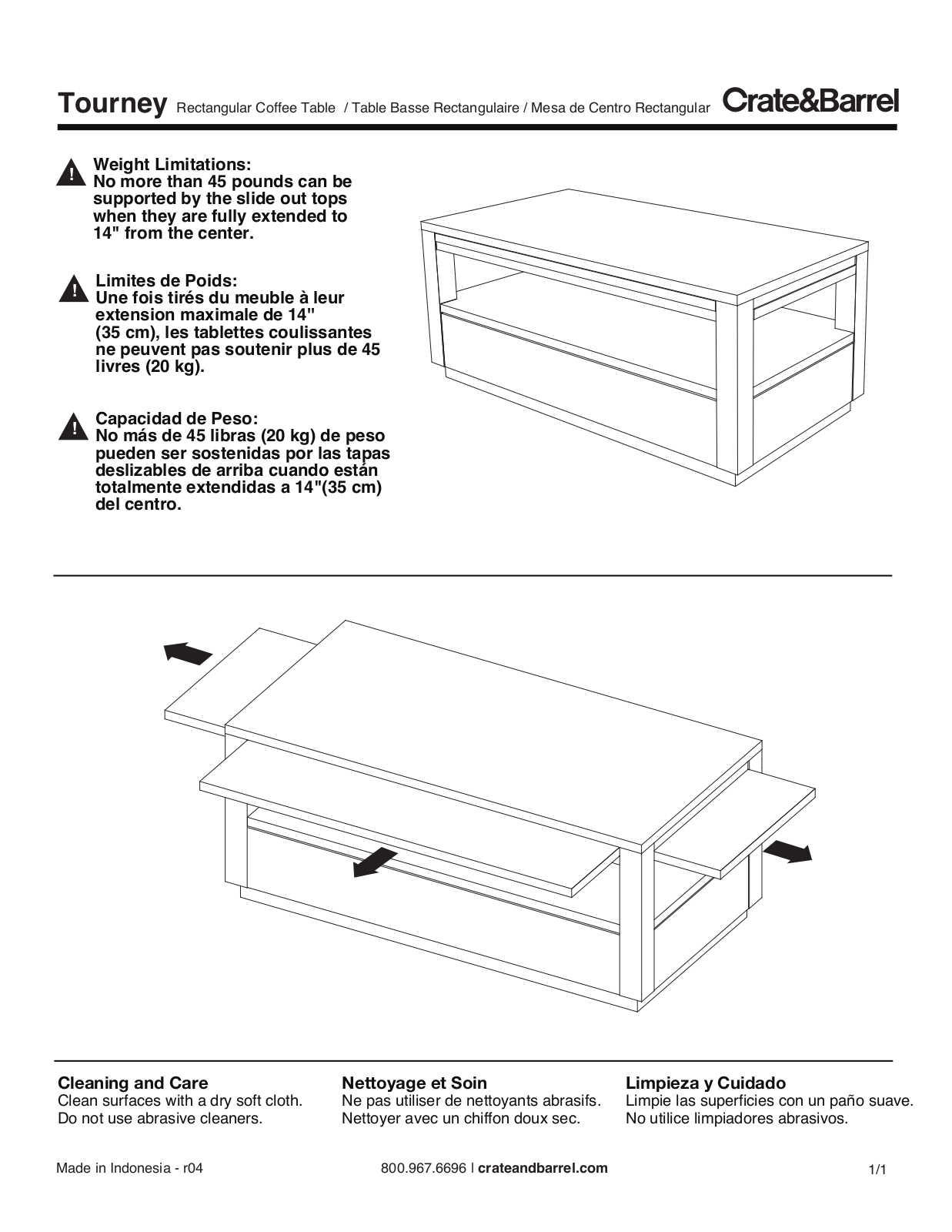 Crate & Barrel Tourney Rectangular Coffee Table Assembly Instruction