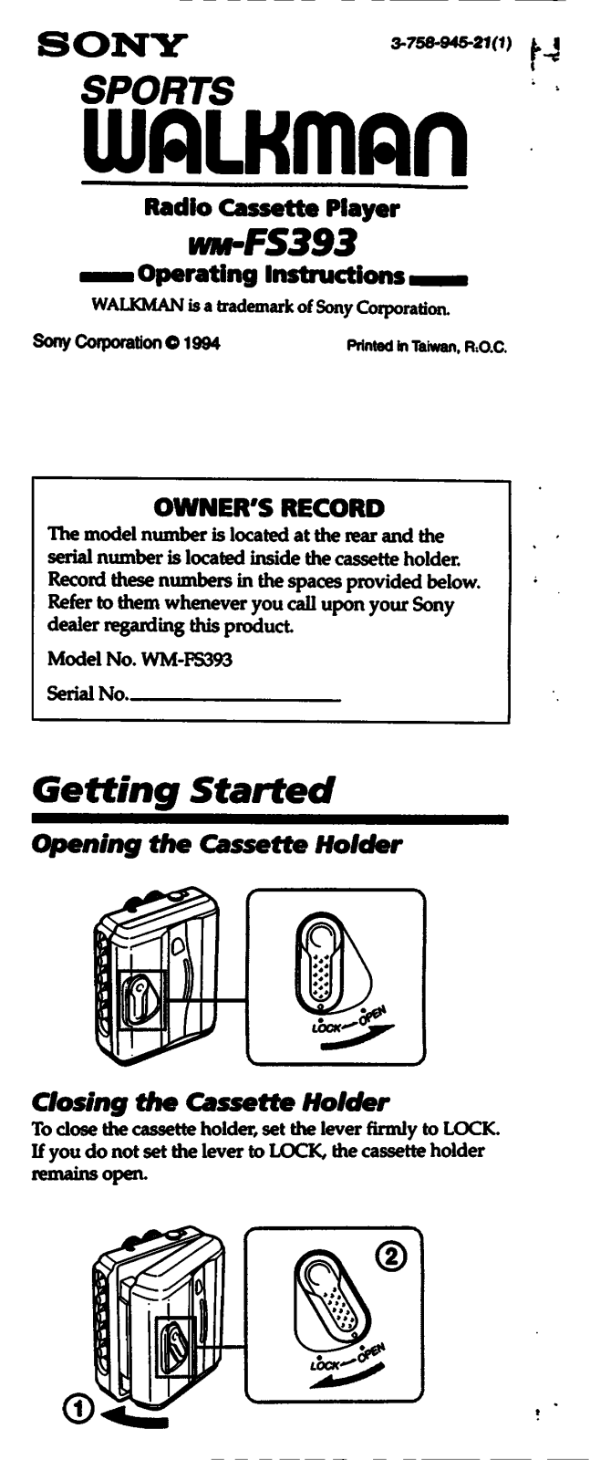 Sony WM-FS393 User Manual