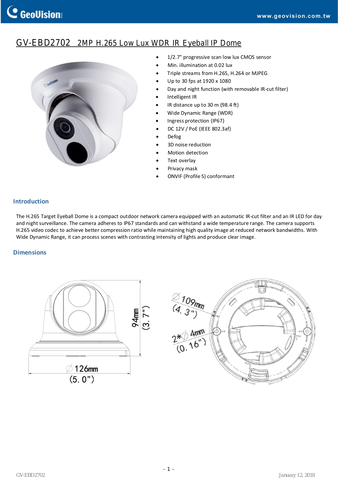 Geovision GV-EBD2702 Specsheet