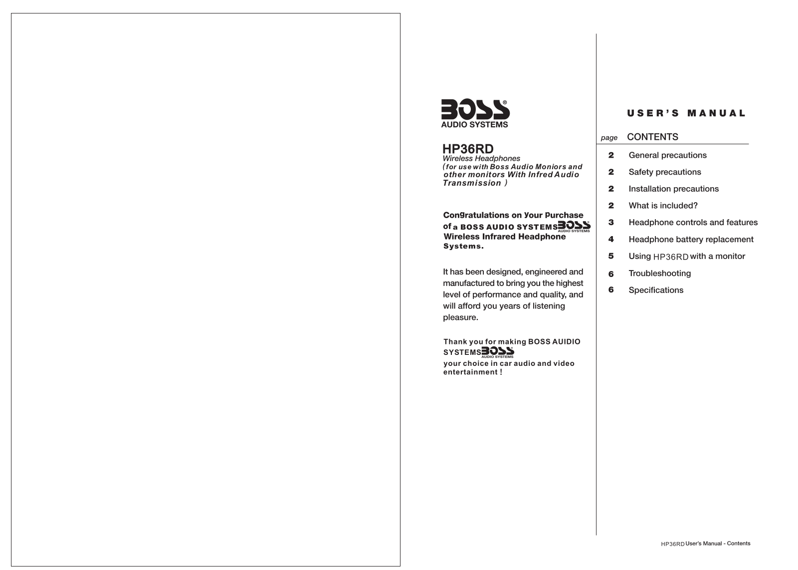 Boss Audio HP36RD User Manual