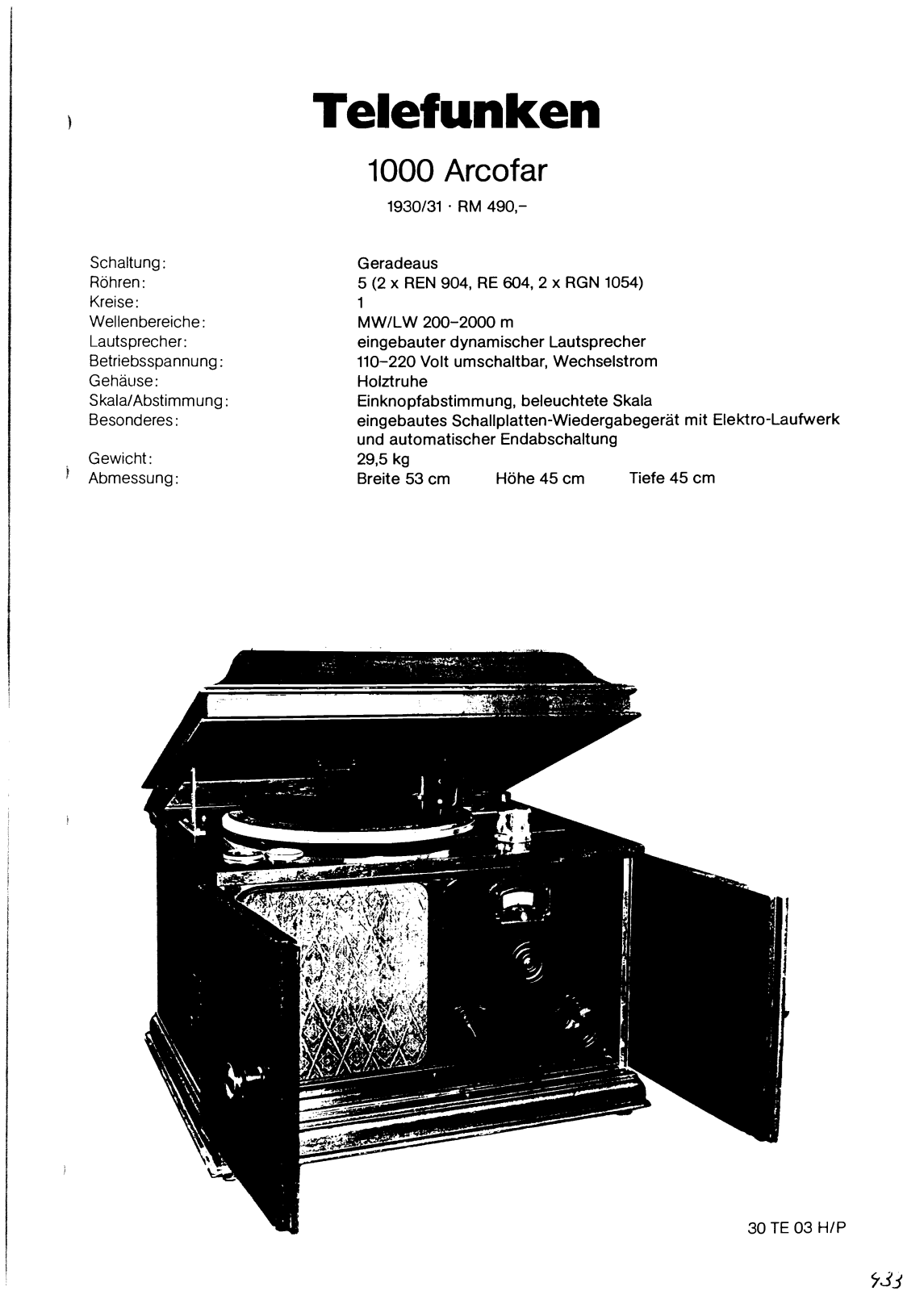 Telefunken 1000-Arcofar Schematic