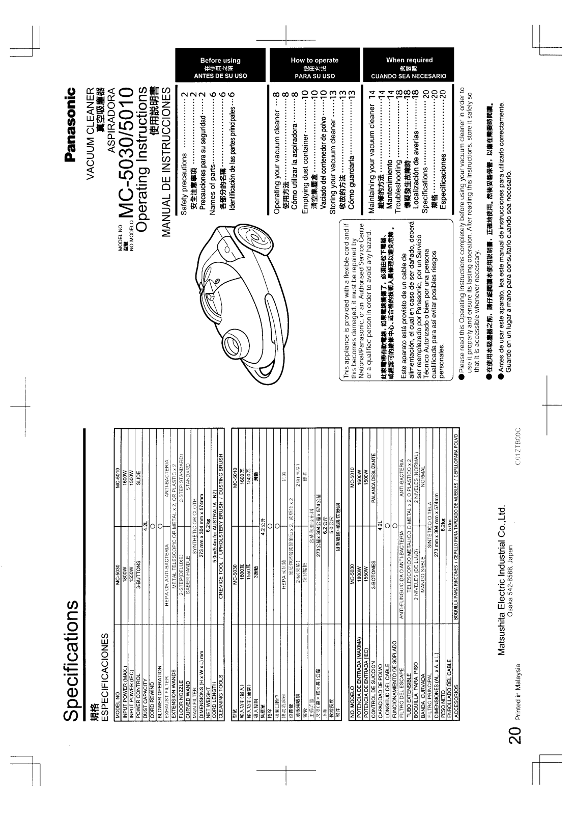 Panasonic MC-5010, MC-5030 User Manual