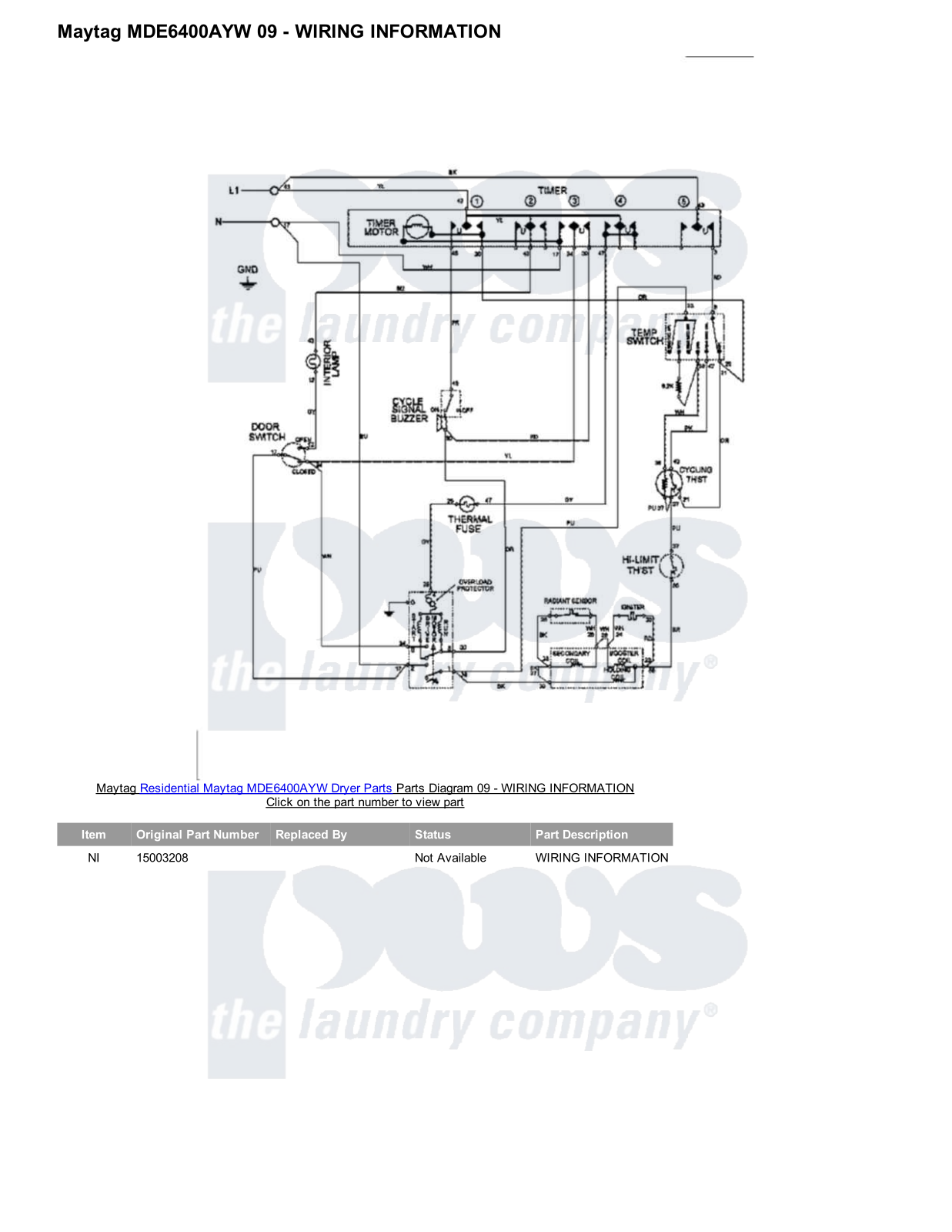 Maytag MDE6400AYW Parts Diagram