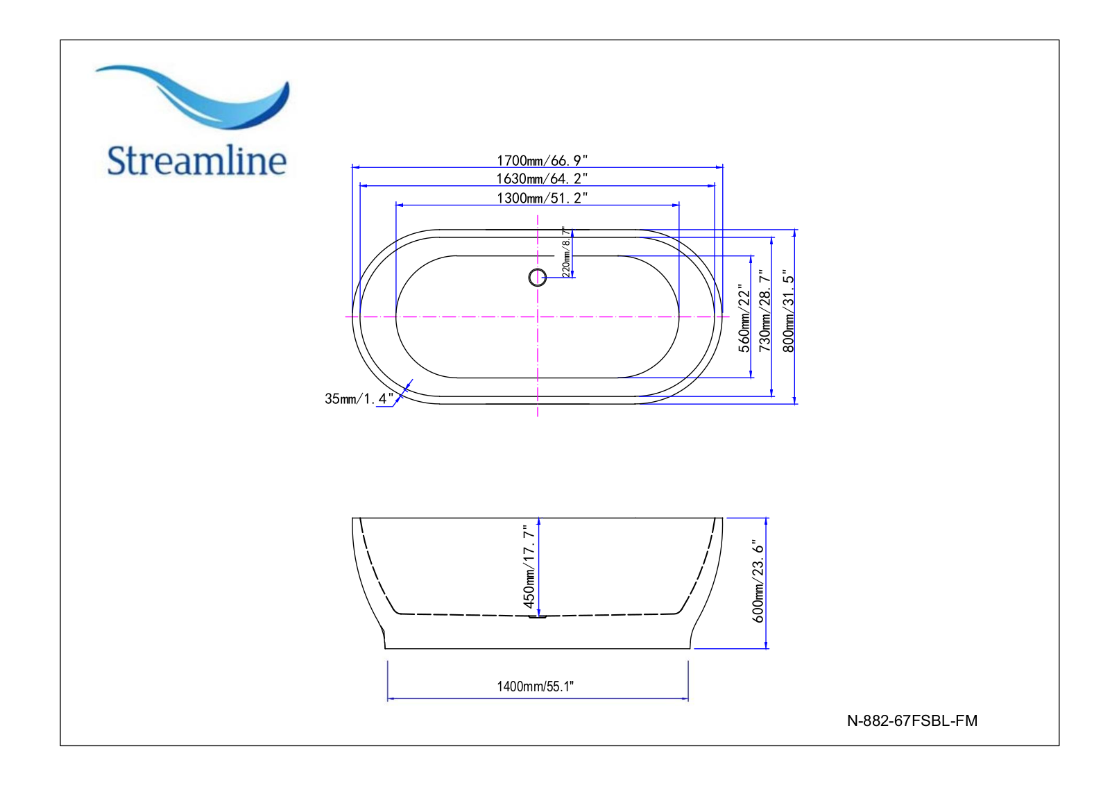 Streamline Bath SLBH3352 Dimensions - ManualMachine.com