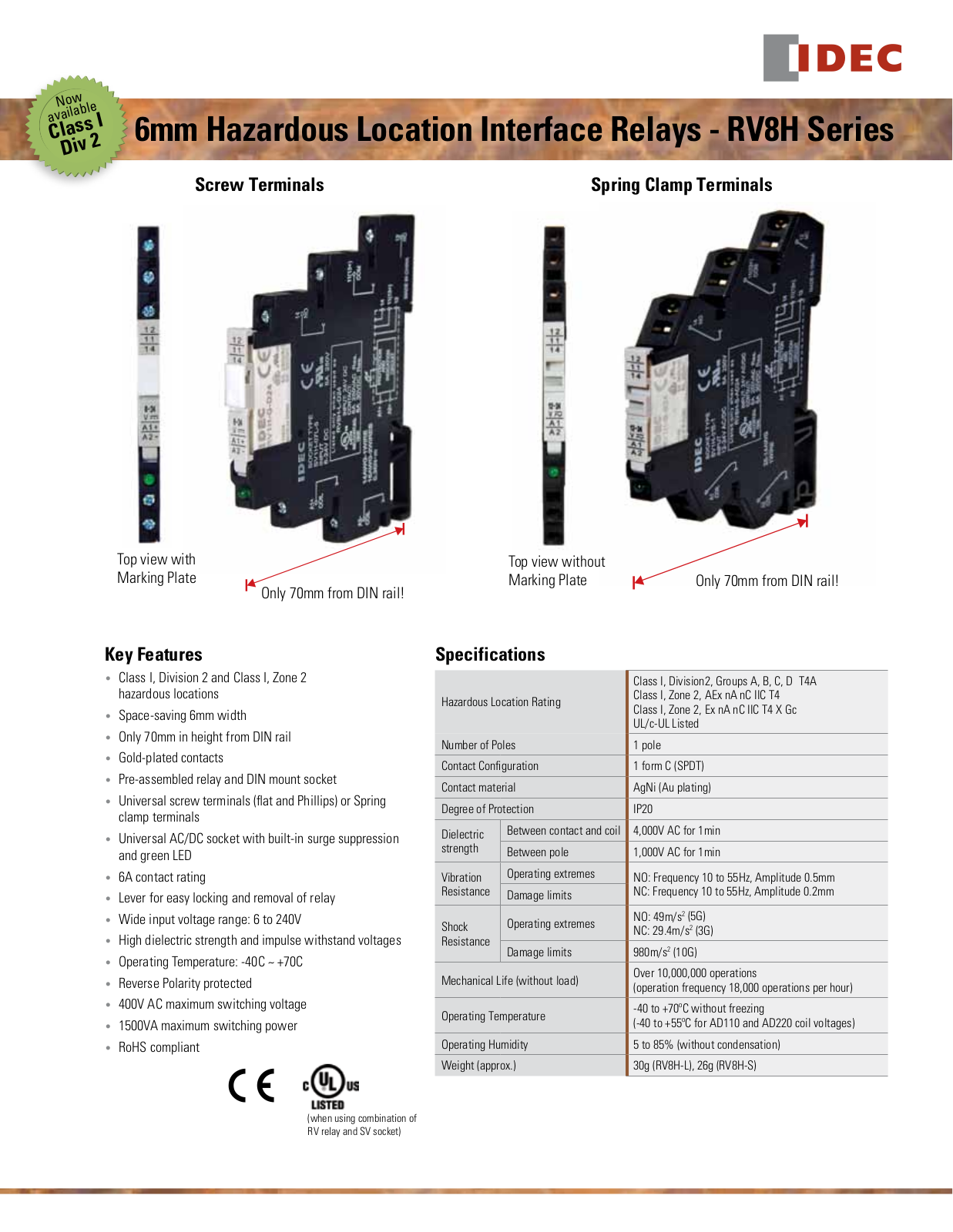 IDEC RV8H Series Data Sheet