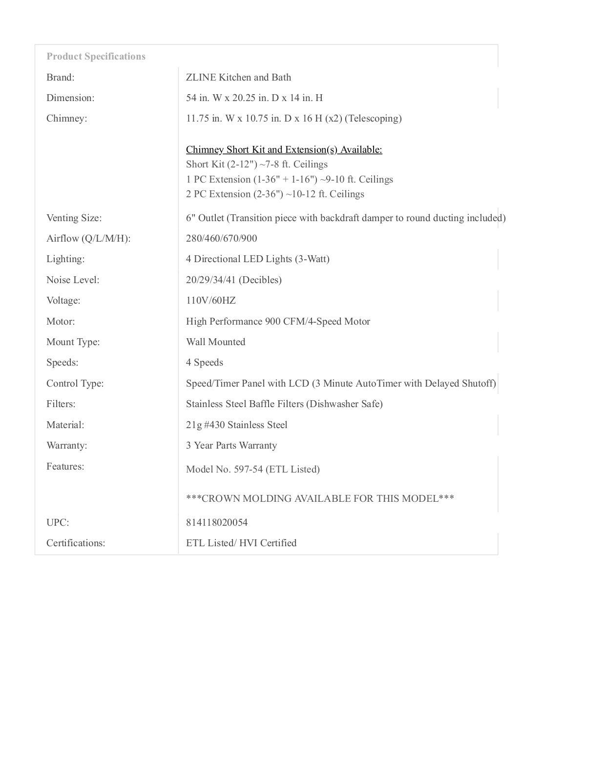 ZLINE 59754 Specs - ManualMachine.com