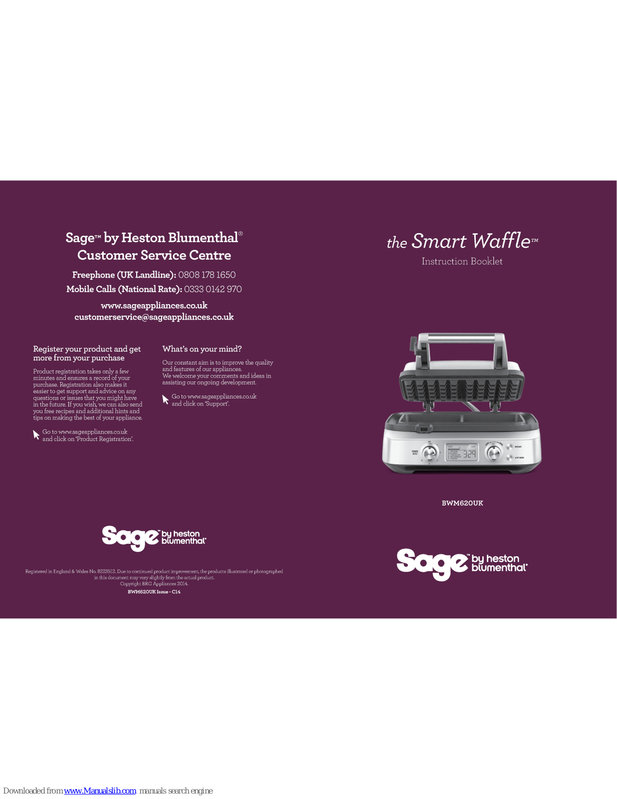 Sage Smart Waffle BWM620UK Instruction Booklet