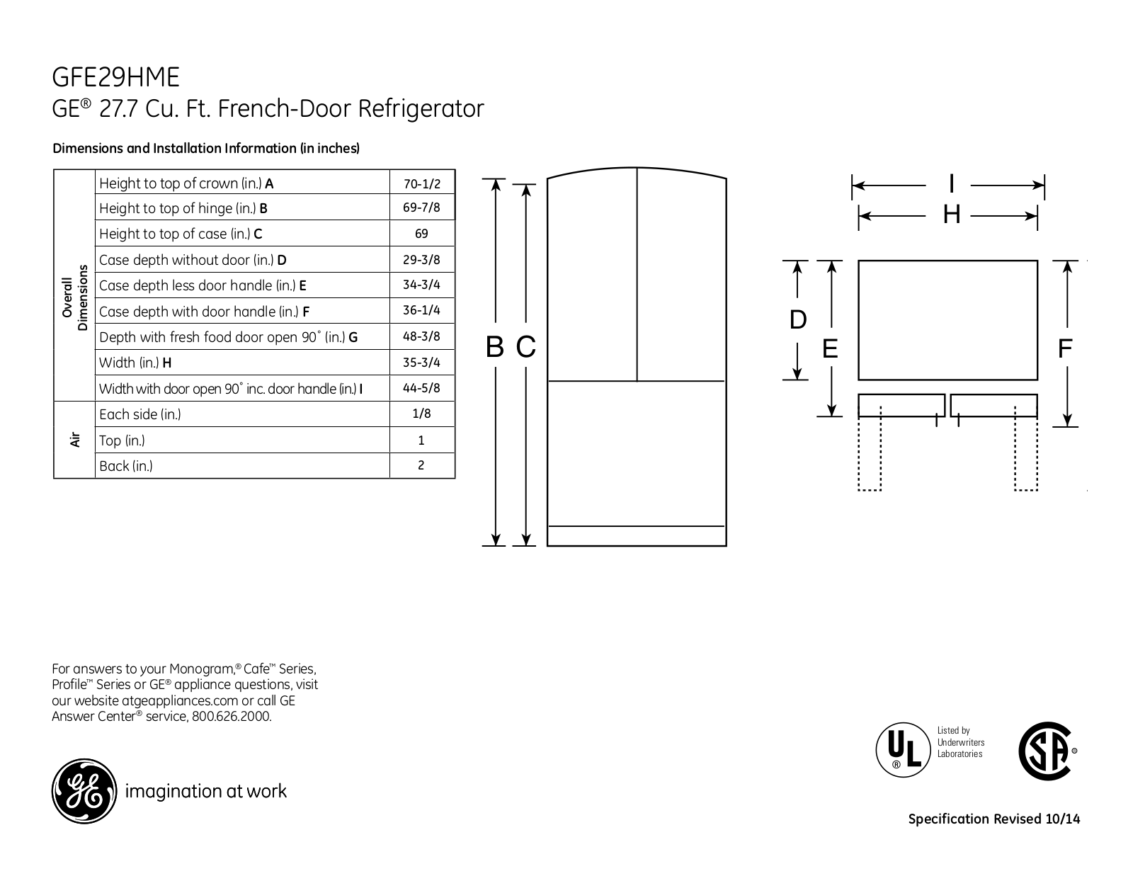 GE GFE29HME Specification