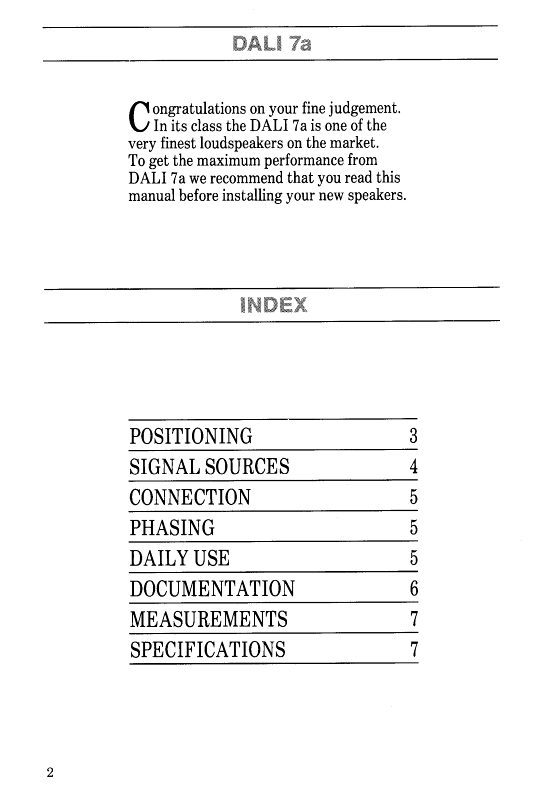 Dali 7-A Owners manual