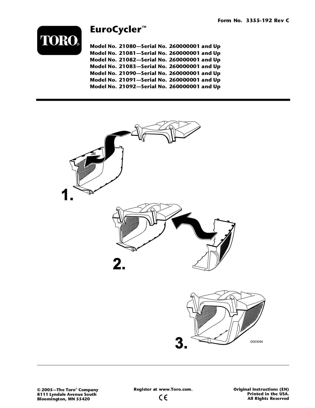 Toro 21080, 21081, 21082, 21083, 21090 Installation Instructions