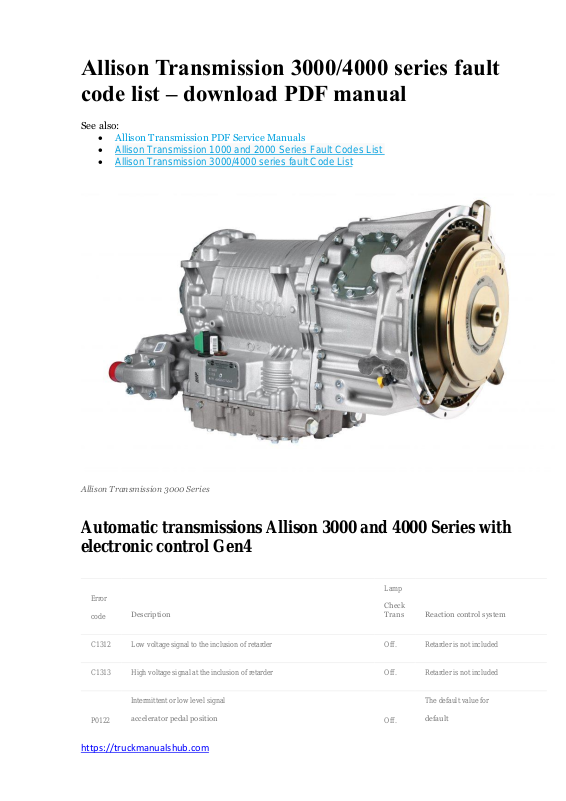 Allison Transmission 3000, 4000 Service Manual