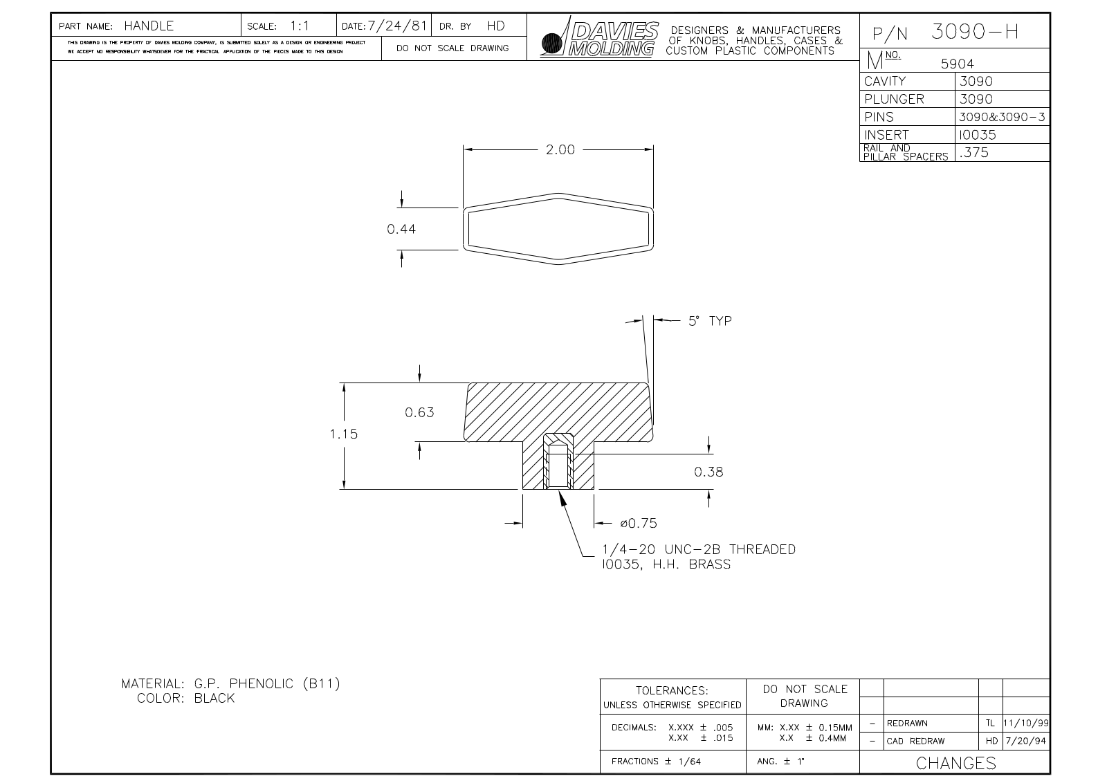 Davies Molding 3090-H Reference Drawing