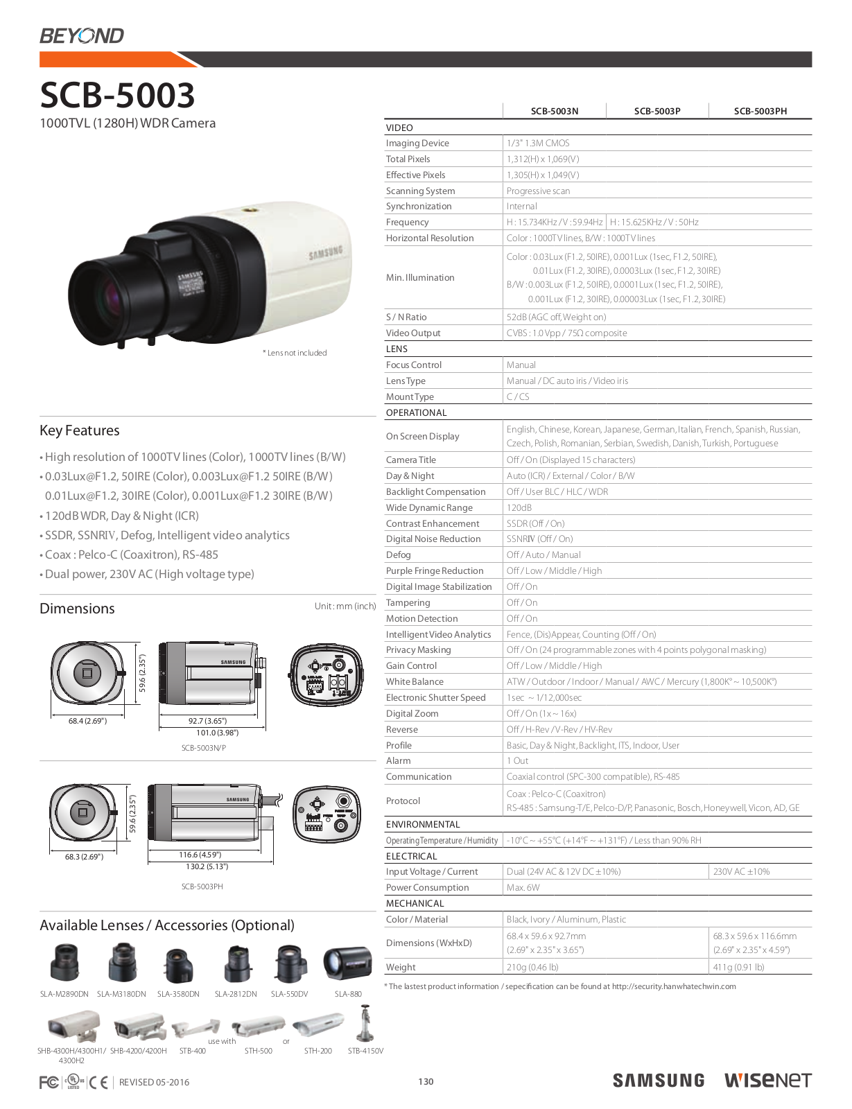 Samsung SCB-5003 Specsheet