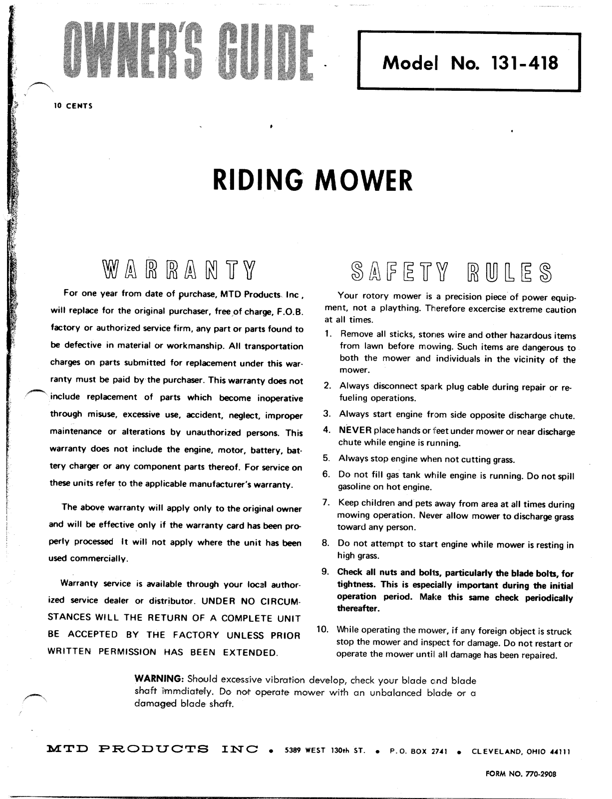 MTD 131-418 User Manual