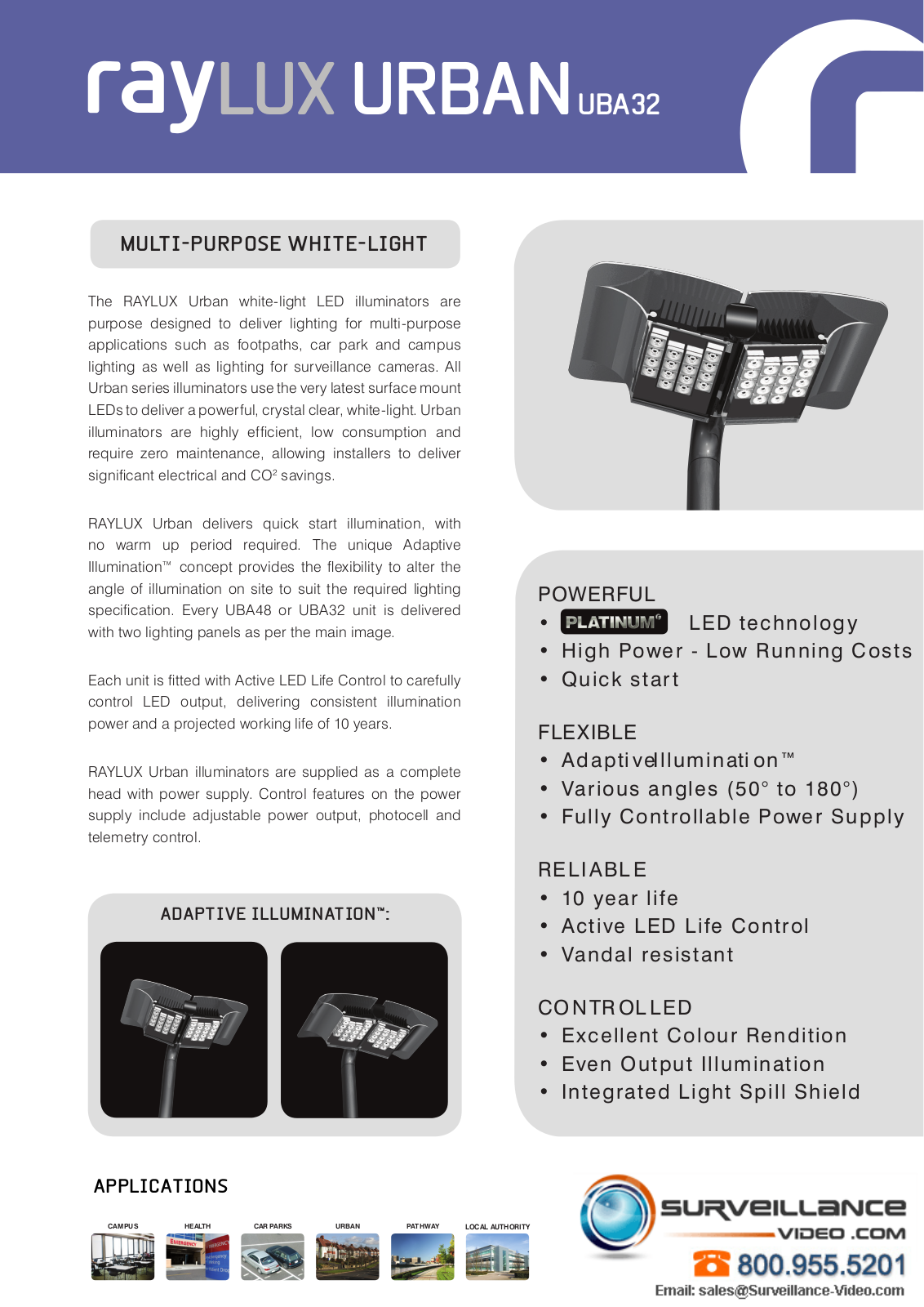 Raytec UBA-32-AI-50, UBA-32-AI-80H-120V, UBA-32-AI-120, UBA-32-AI-120H-80V Specsheet